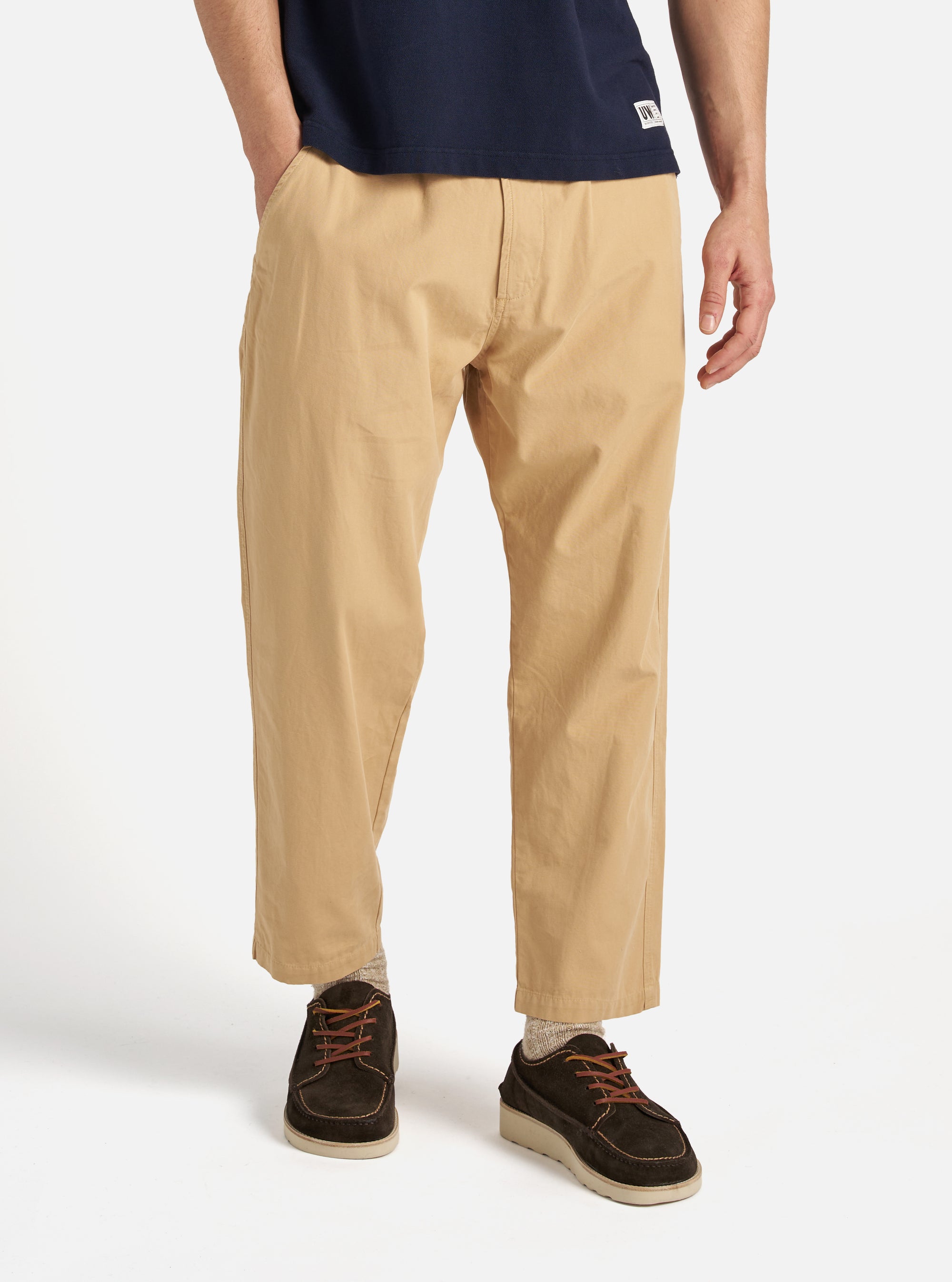 Universal Works Hi Water Trouser in Dark Sand Summer Canvas