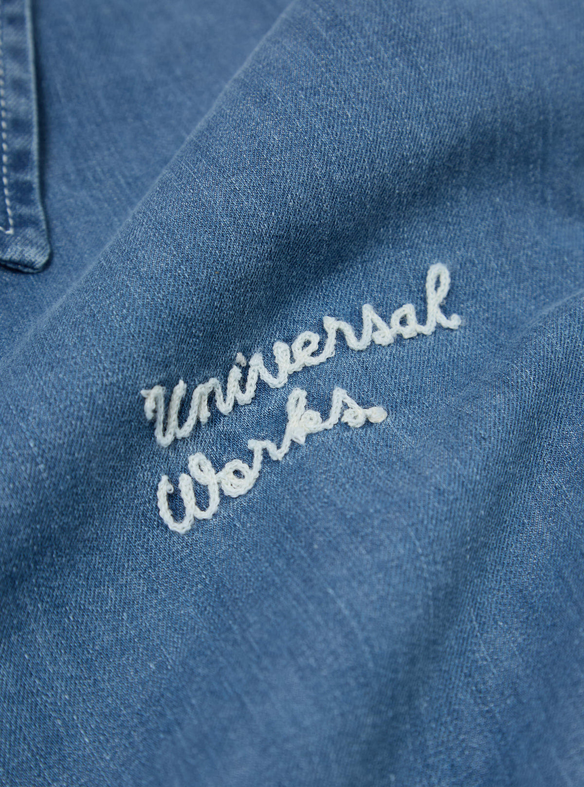 Universal Works Head Coach Jacket in Washed Indigo 8oz Organic Denim