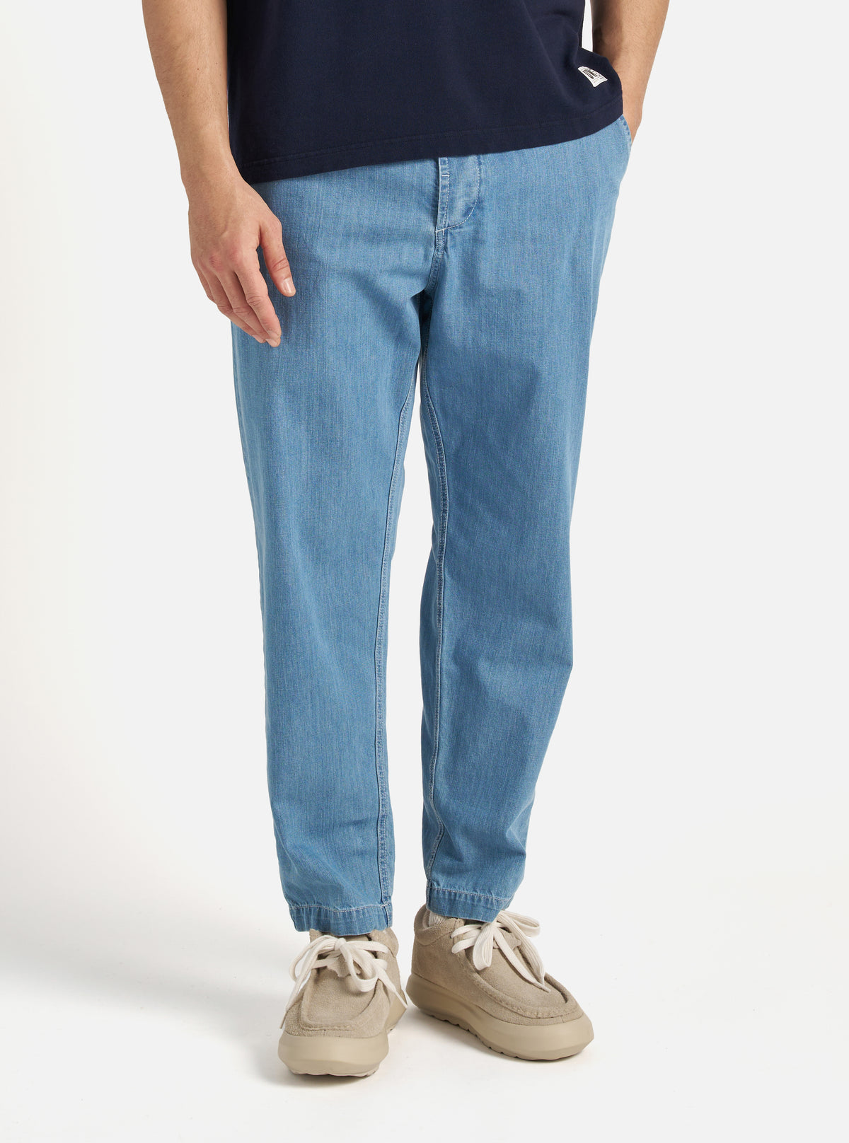 Universal Works Military Chino in Washed Indigo 8oz Organic Denim