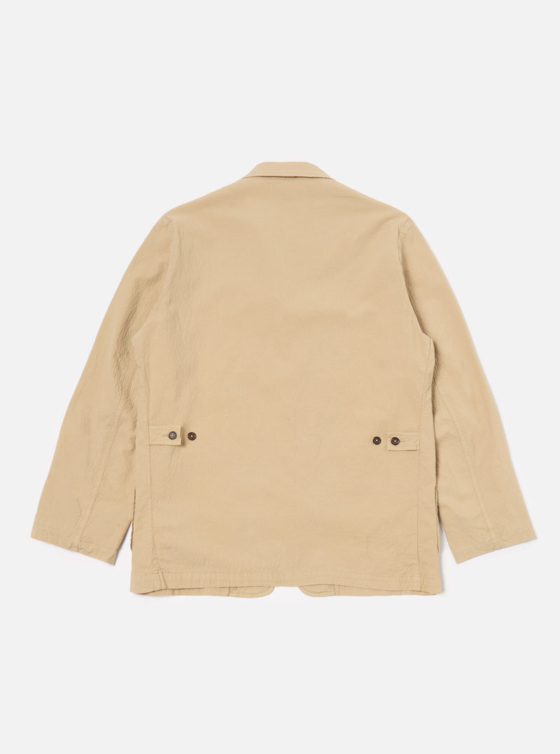 Universal Works Five Pocket Jacket in Sand Seersucker II