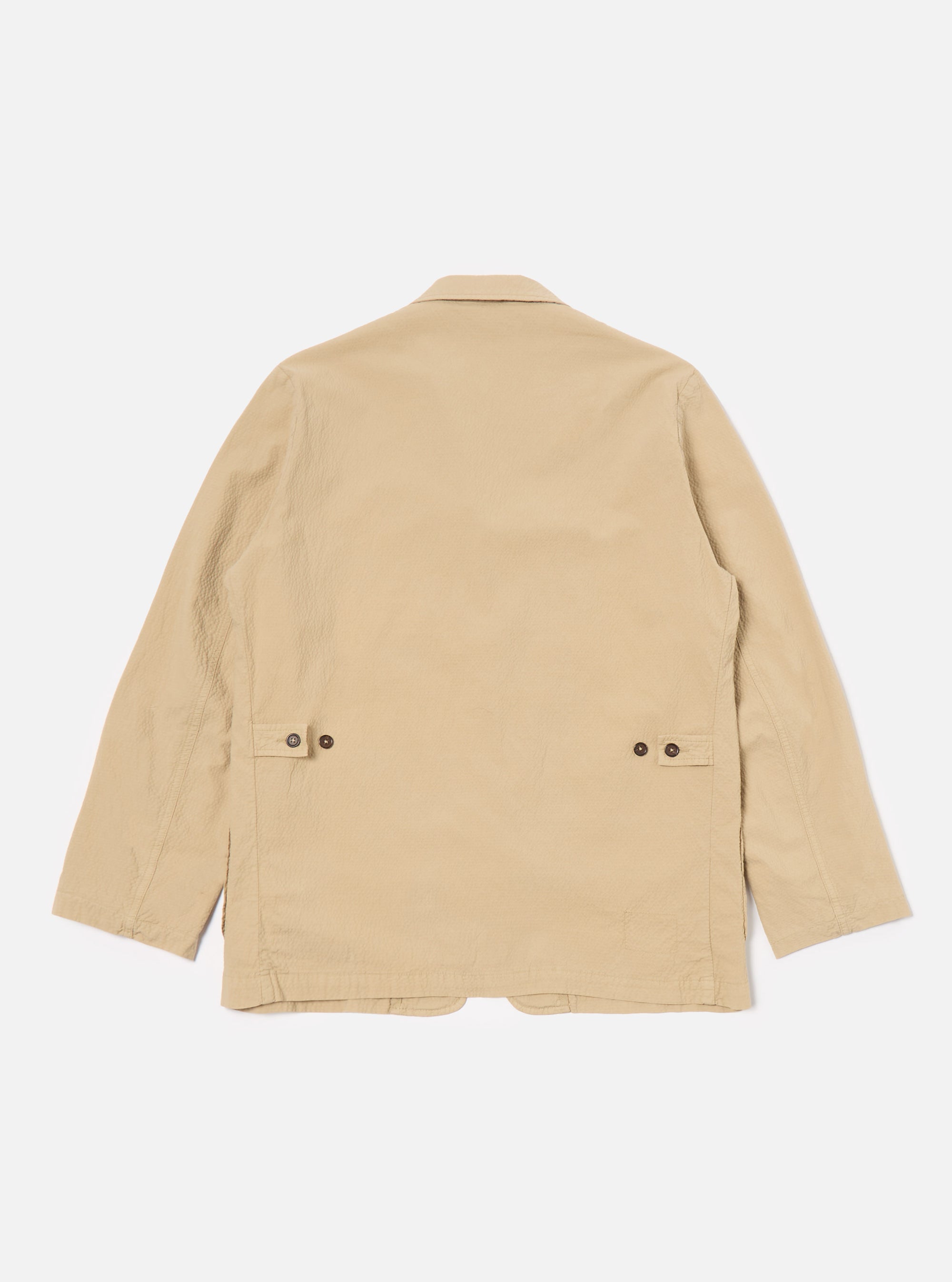 Universal Works Five Pocket Jacket in Sand Seersucker II