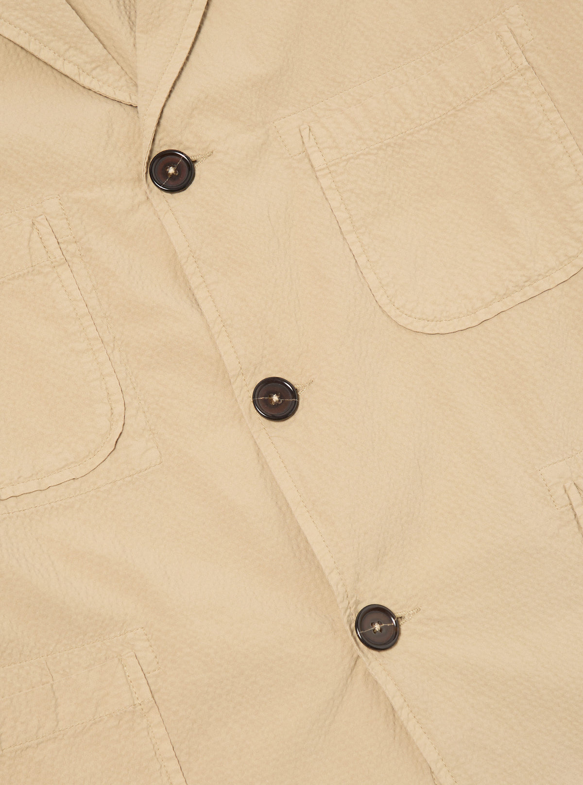 Universal Works Five Pocket Jacket in Sand Seersucker II