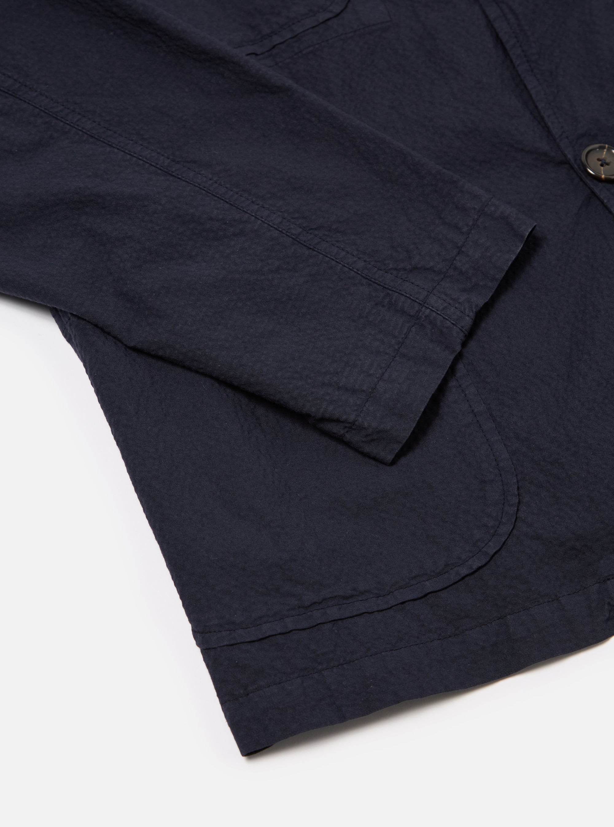 Universal Works Five Pocket Jacket in Navy Seersucker II