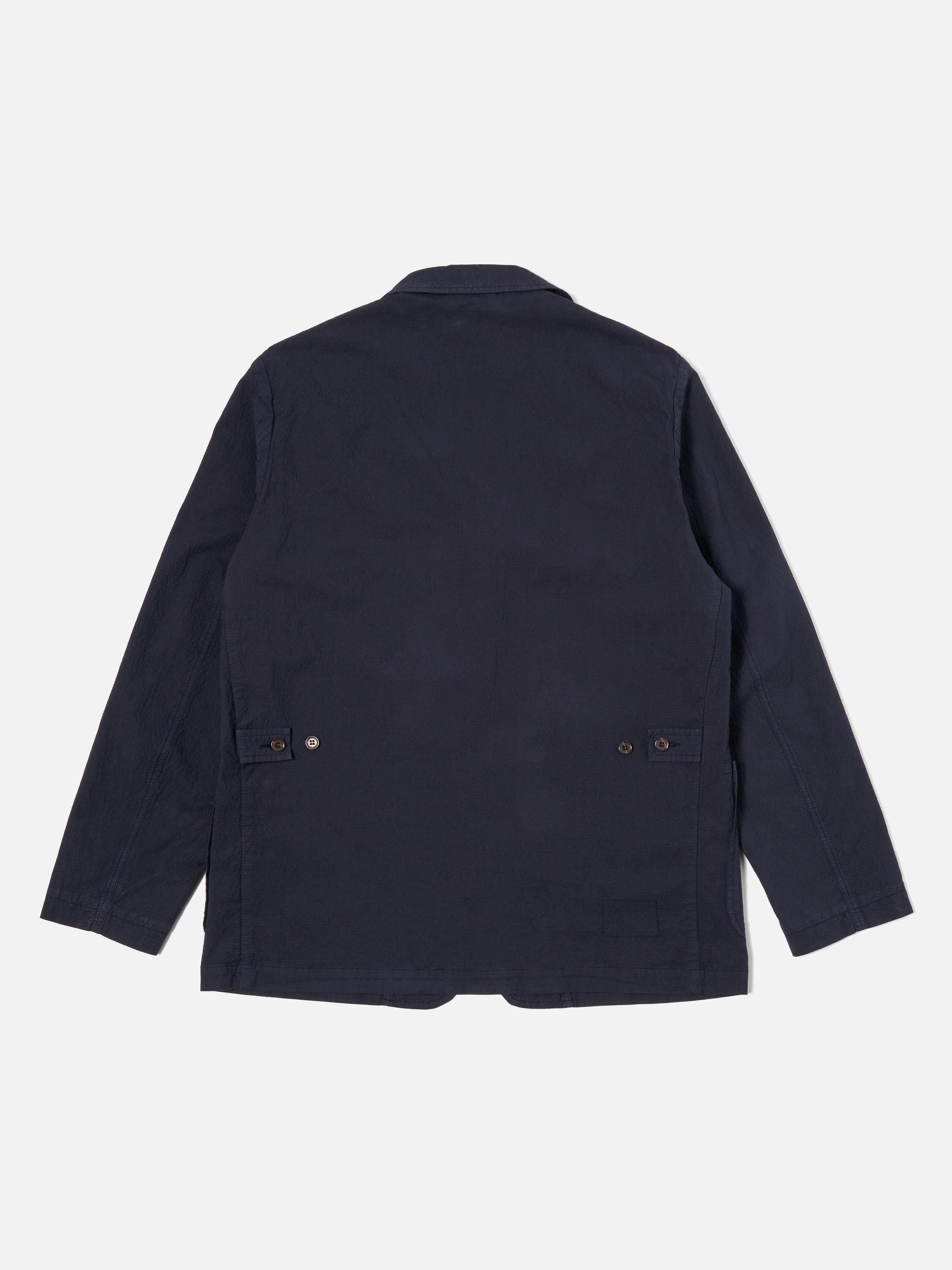 Universal Works Five Pocket Jacket in Navy Seersucker II