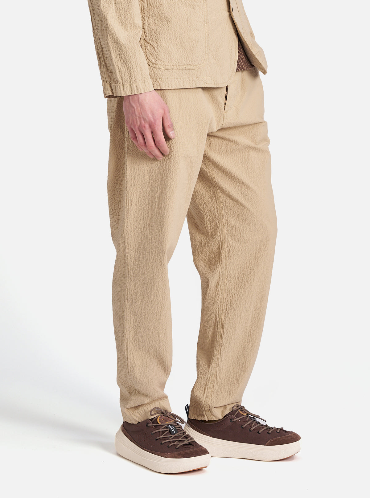 Universal Works Military Chino in Sand Seersucker II