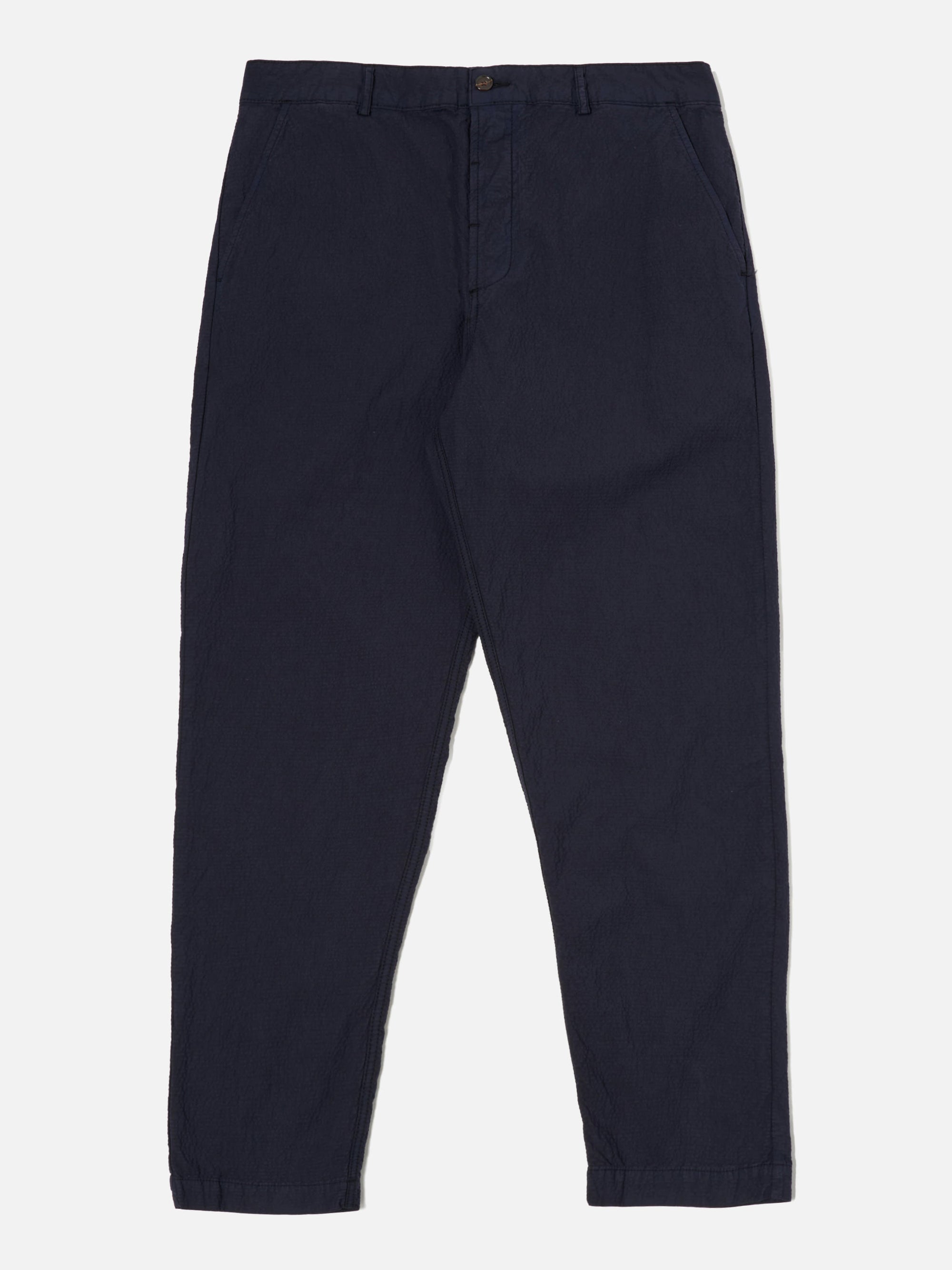 Universal Works Military Chino in Navy Seersucker II