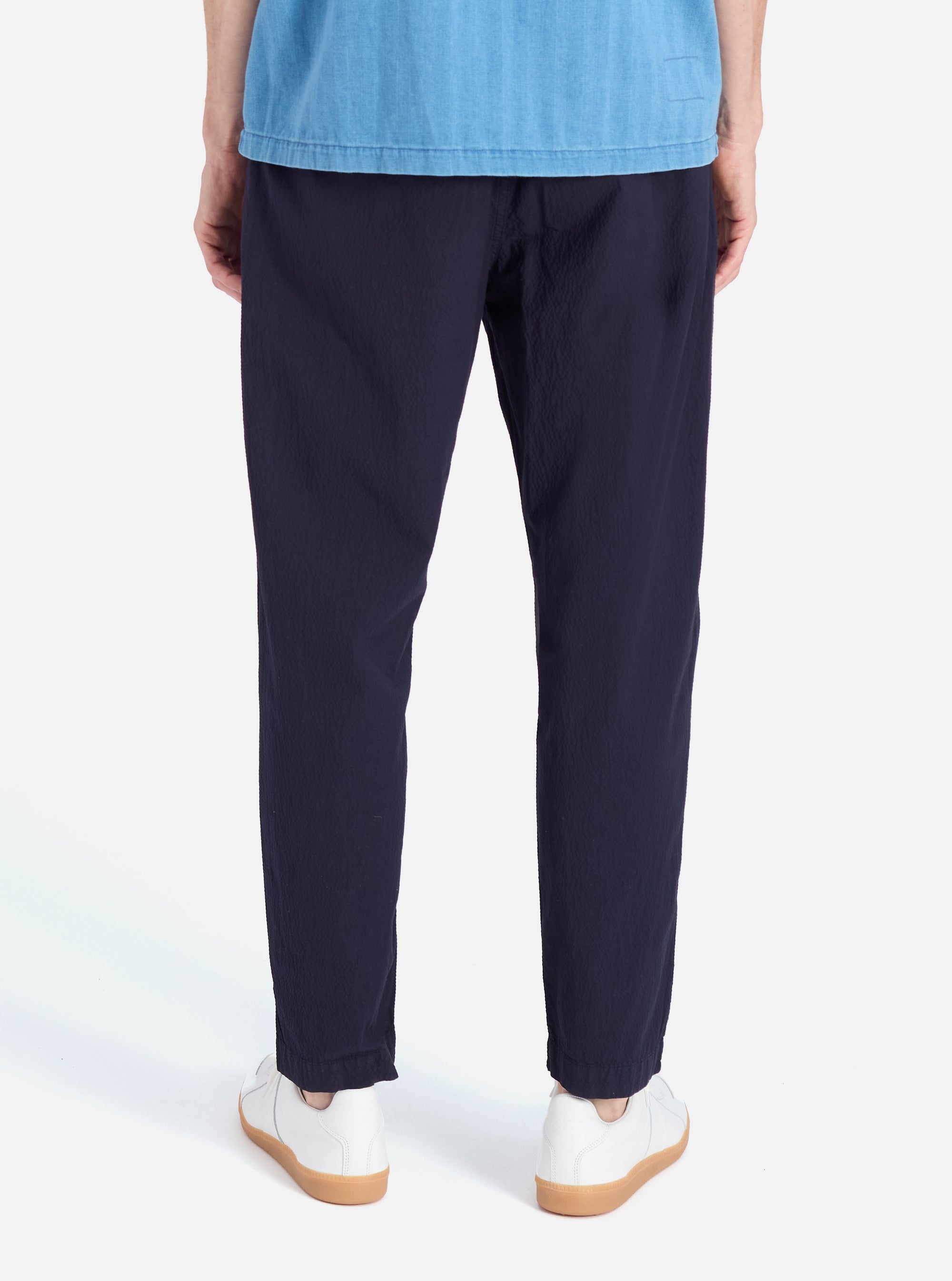 Universal Works Military Chino in Navy Seersucker II