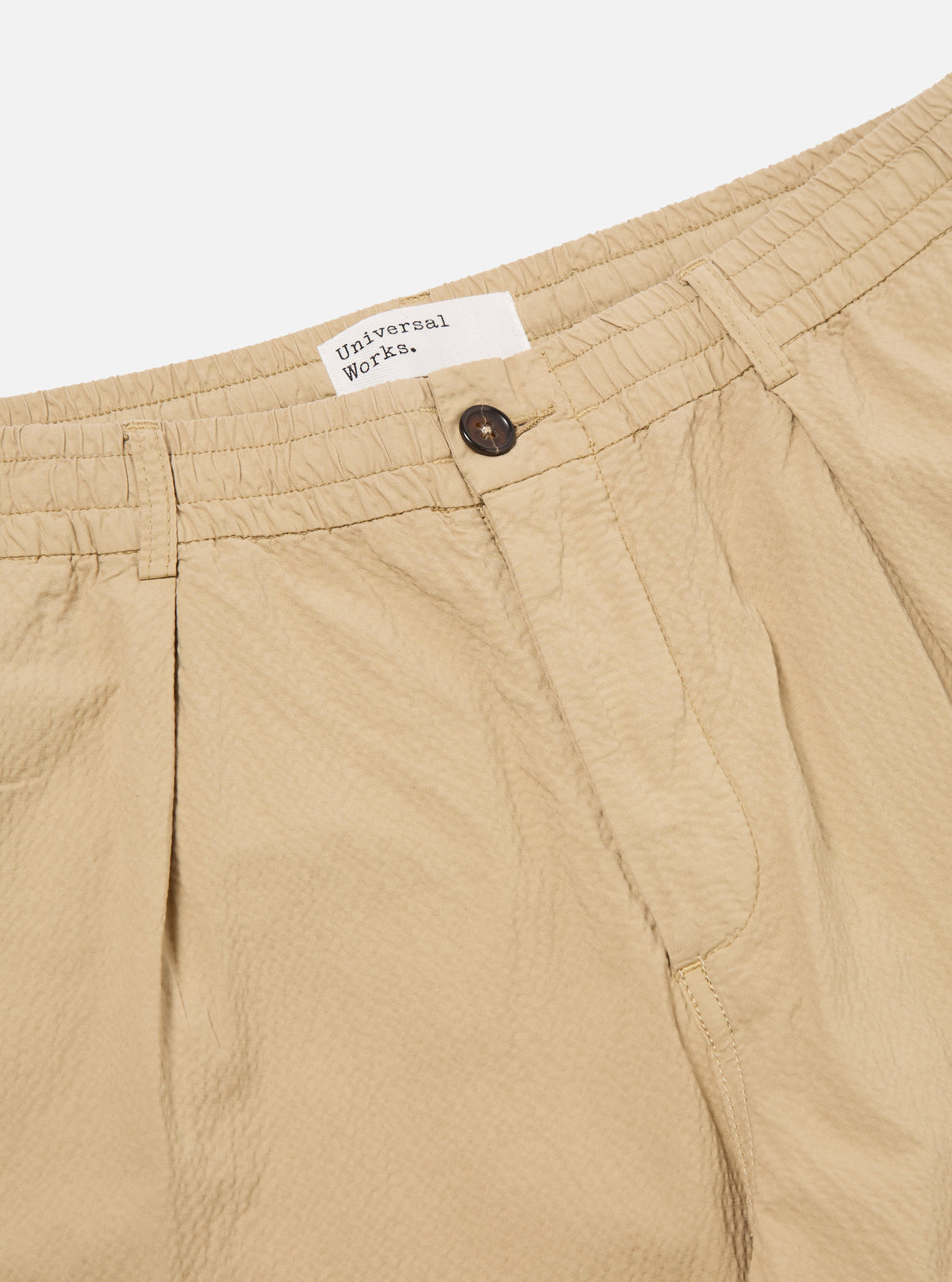 Universal Works Pleated Track Pant in Sand Seersucker II