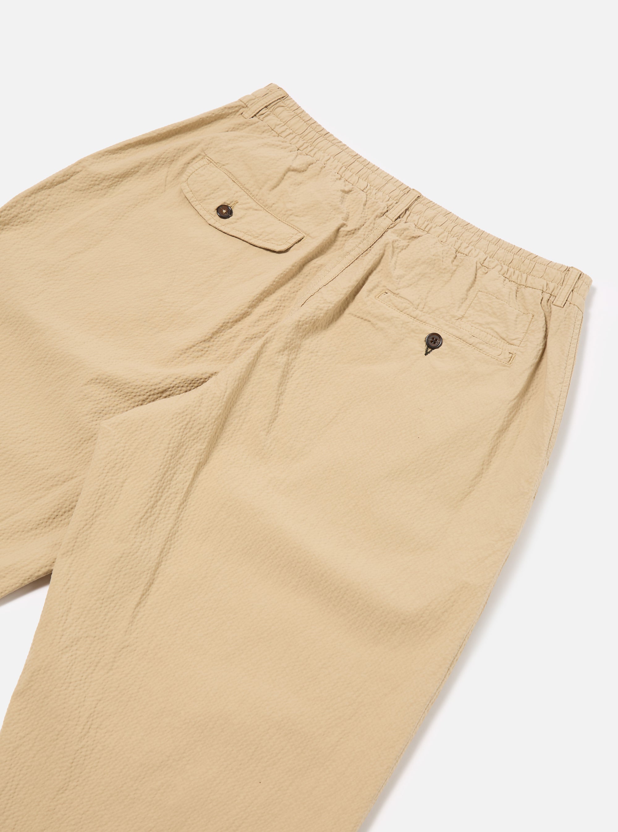 Universal Works Pleated Track Pant in Sand Seersucker II