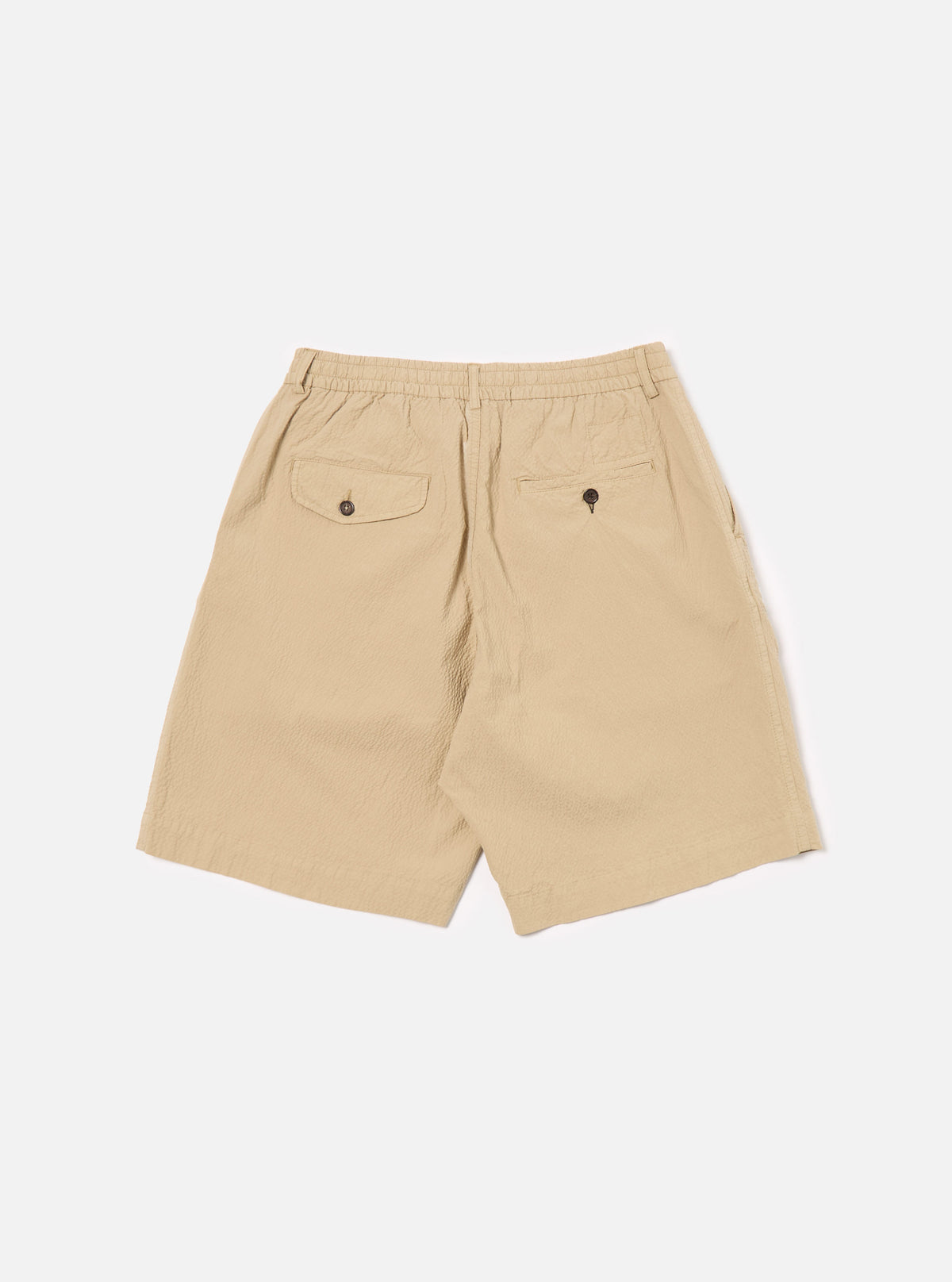 Universal Works Pleated Track Short in Sand Seersucker II