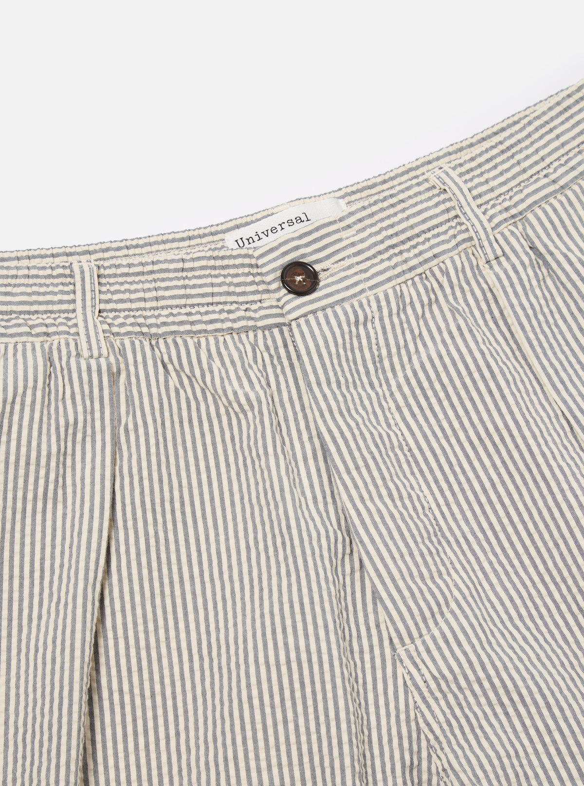 Universal Works Pleated Track Short in Grey Derby Stripe