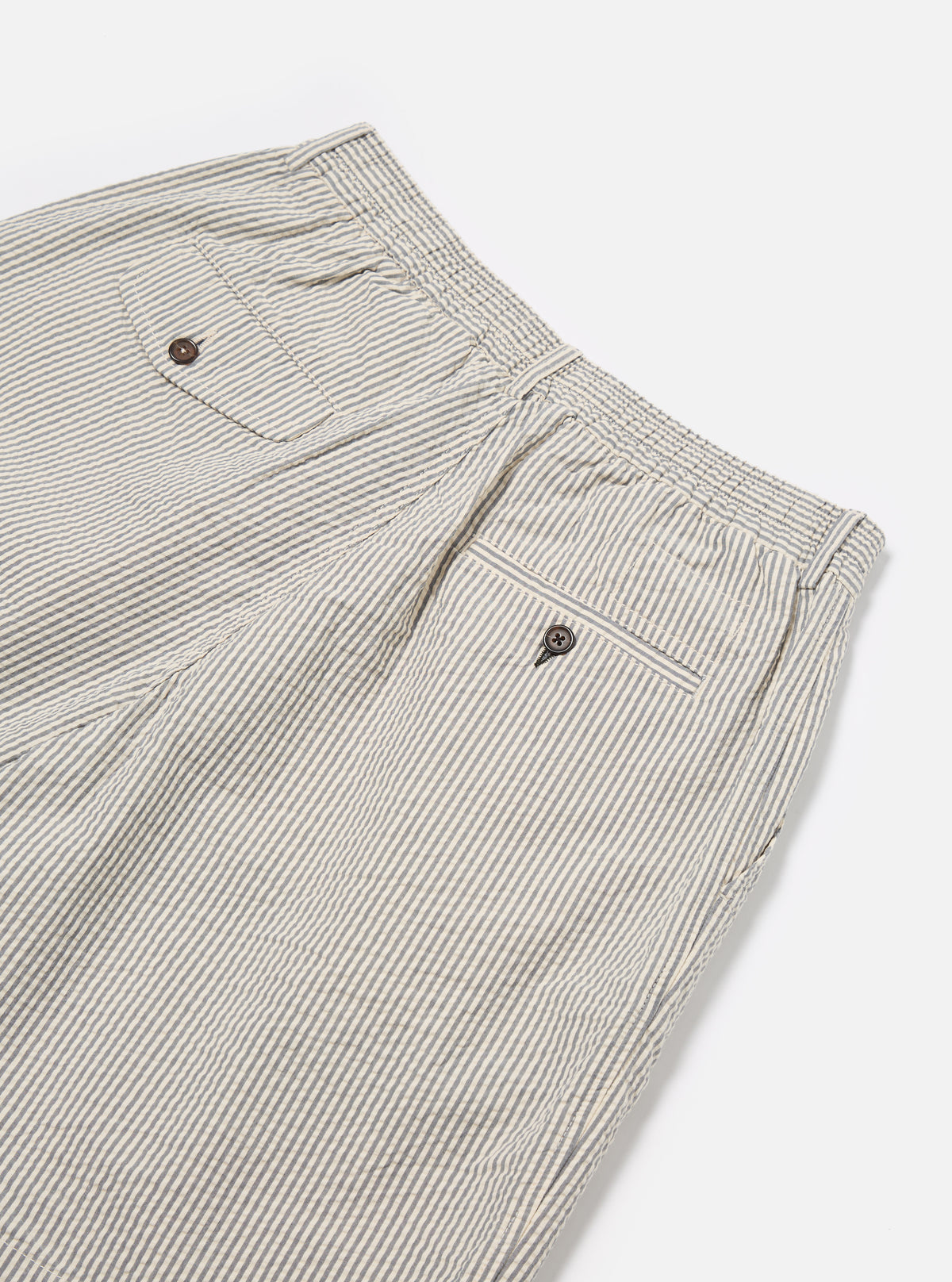 Universal Works Pleated Track Short in Grey Derby Stripe