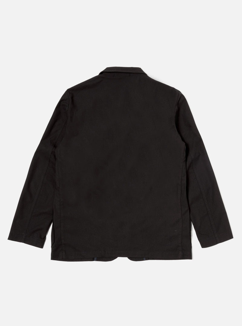 Universal Works Three Button Jacket in Black Valencia Cotton