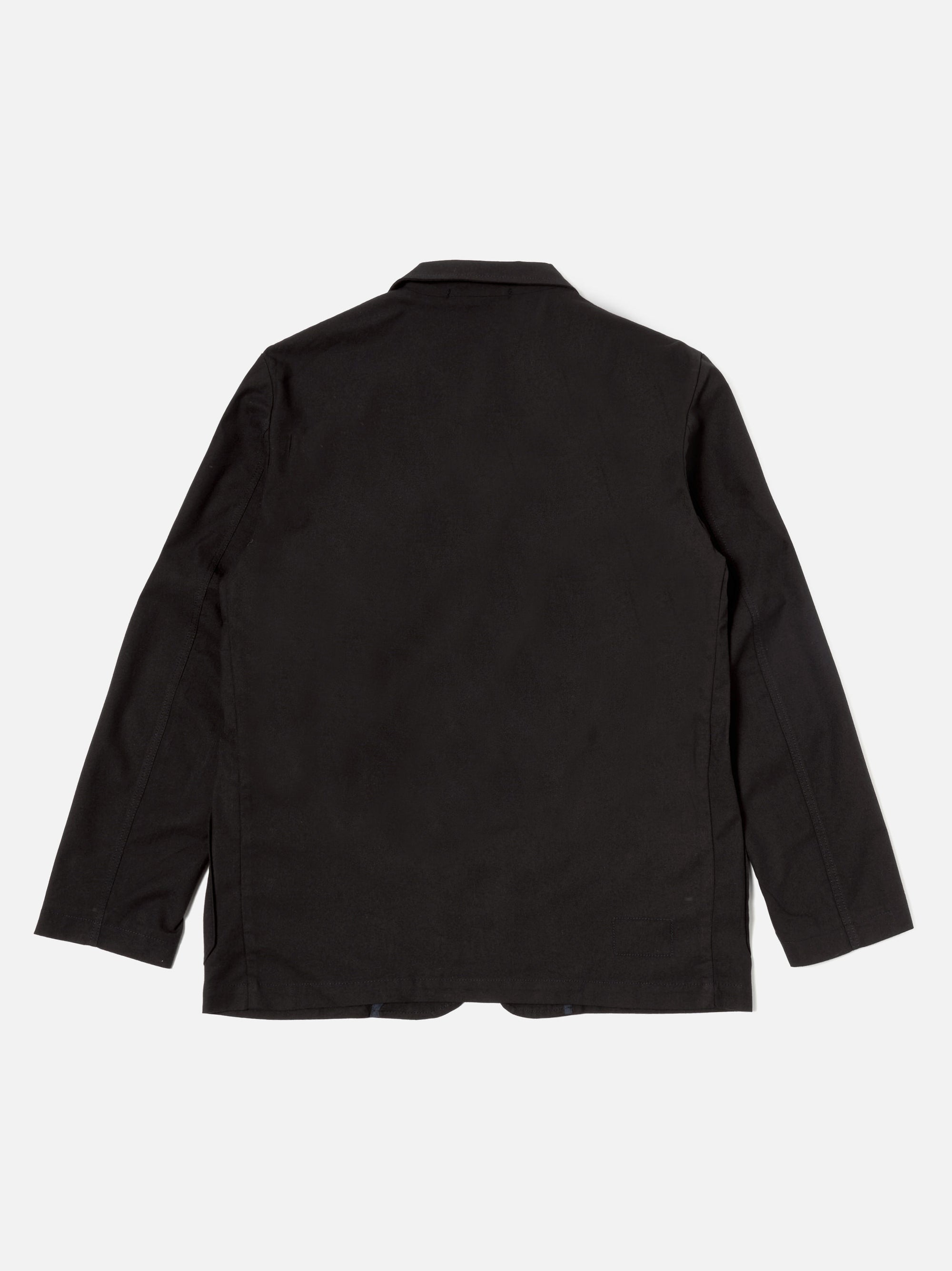 Universal Works Three Button Jacket in Black Valencia Cotton