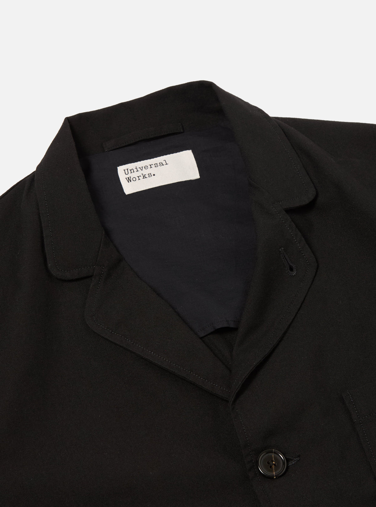 Universal Works Three Button Jacket in Black Valencia Cotton