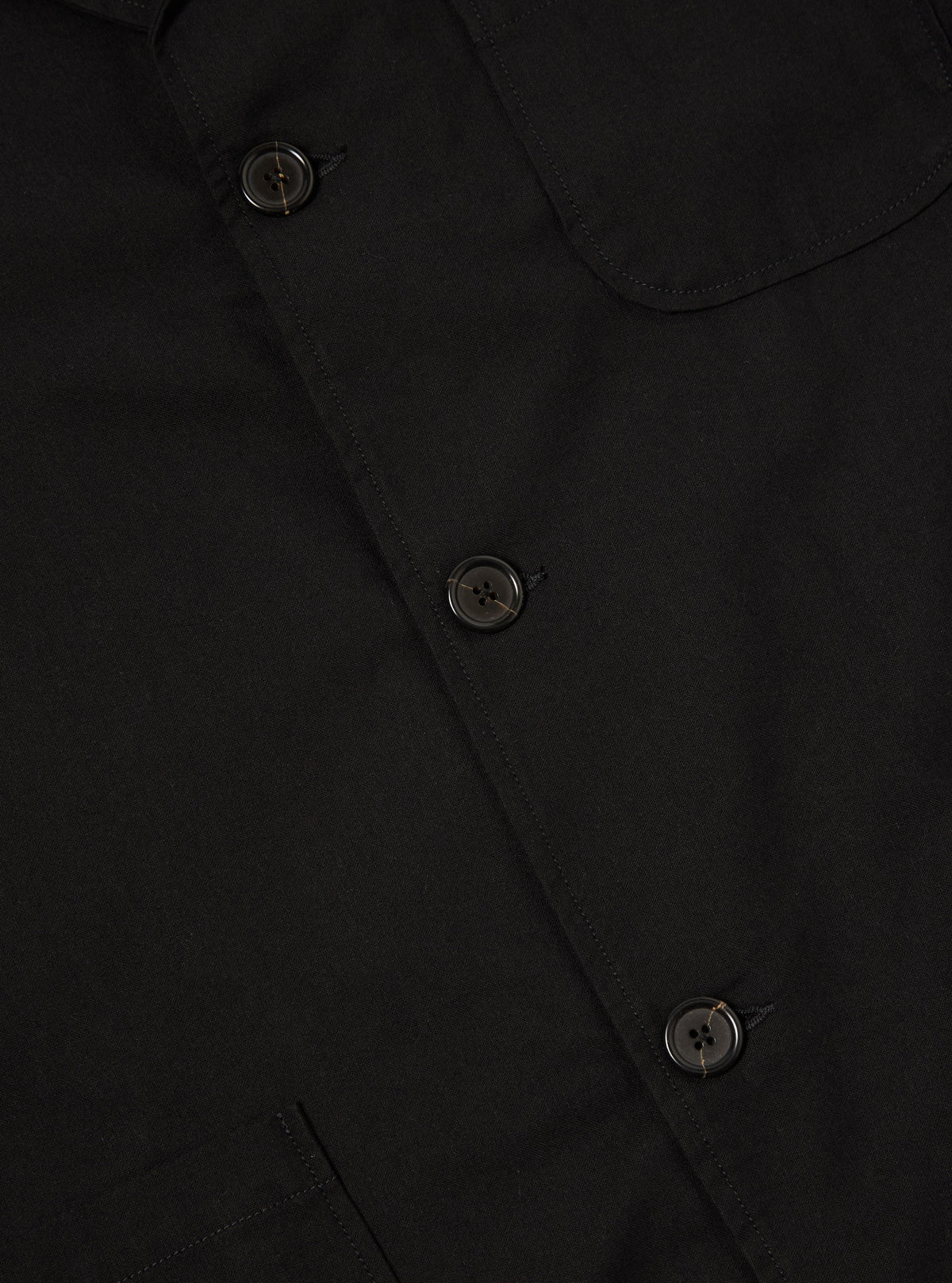 Universal Works Three Button Jacket in Black Valencia Cotton