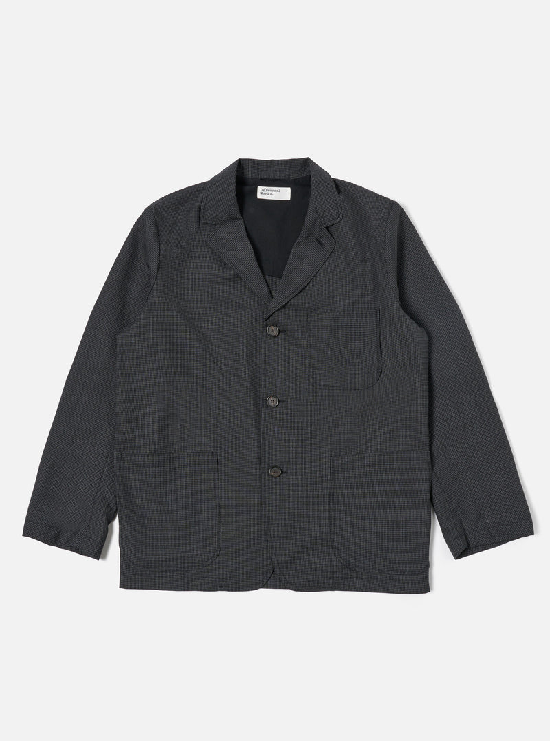 Universal Works Three Button Jacket in Black Mini Check