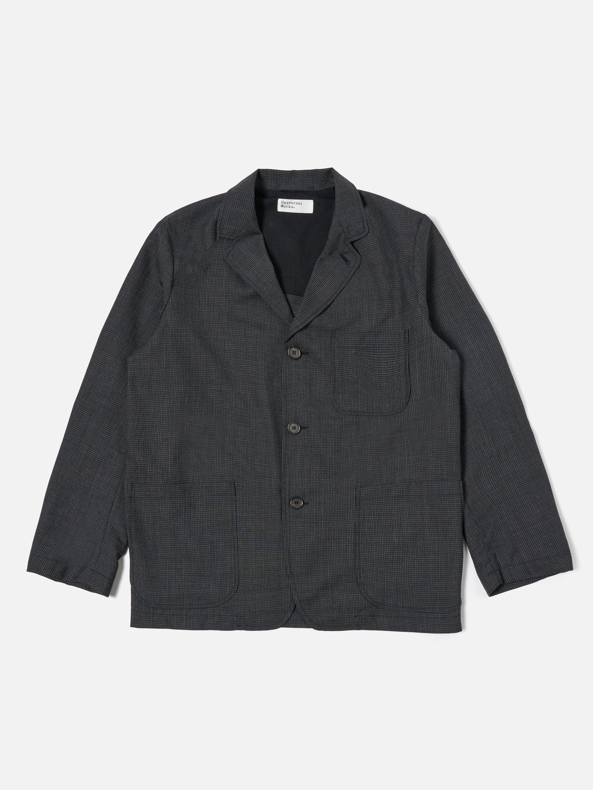 Universal Works Three Button Jacket in Black Mini Check