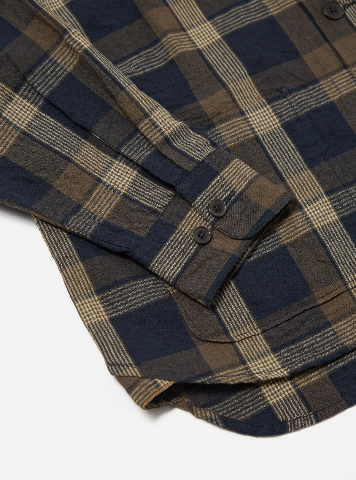 Universal Works Travail Overshirt in Navy/Brown Lincot Big Check