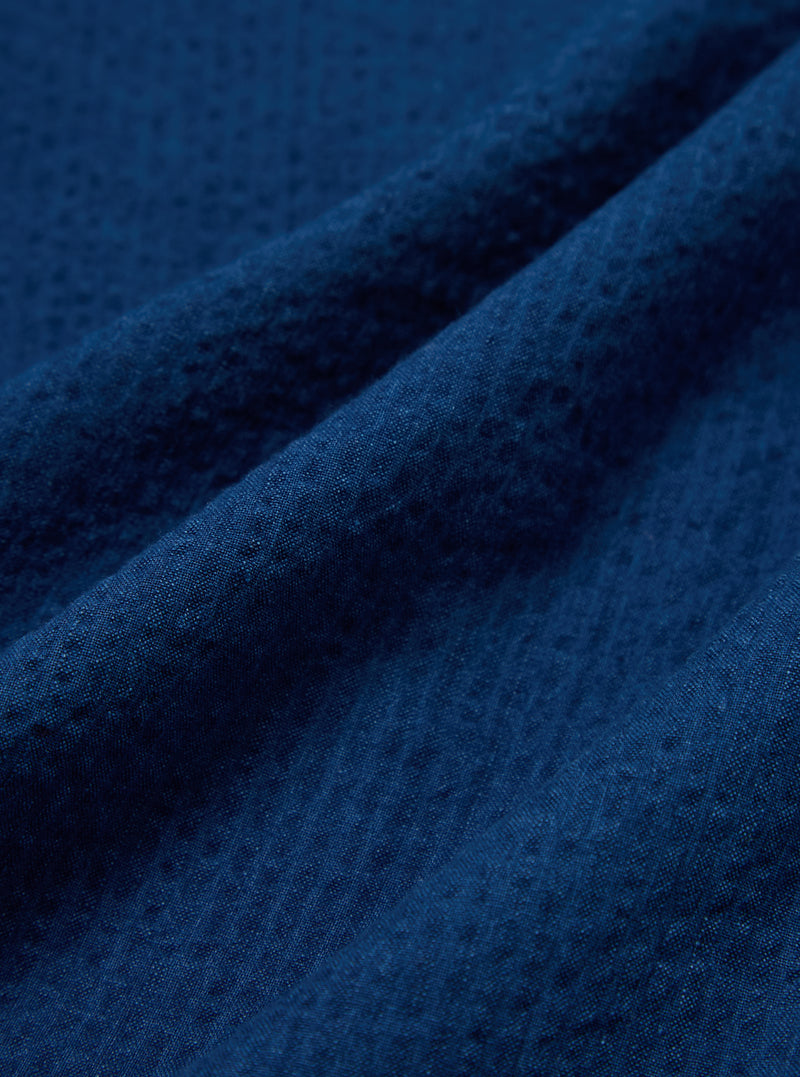 Universal Works Lazy Day Shirt in Washed Indigo Indigo Seersucker