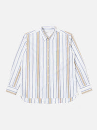 Universal Works Lazy Day Shirt in Blue/Sand Pop Stripe Three