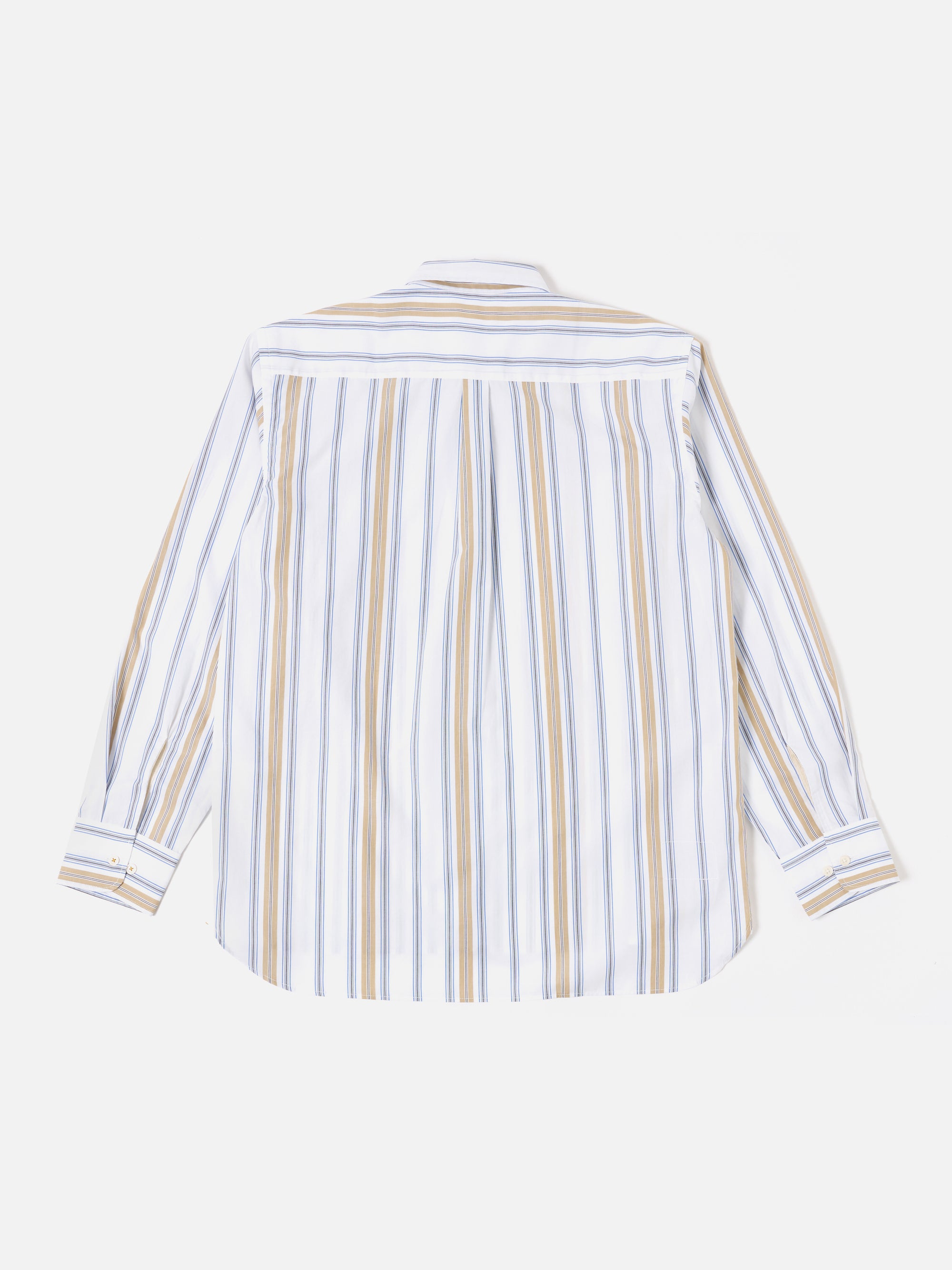 Universal Works Lazy Day Shirt in Blue/Sand Pop Stripe Three