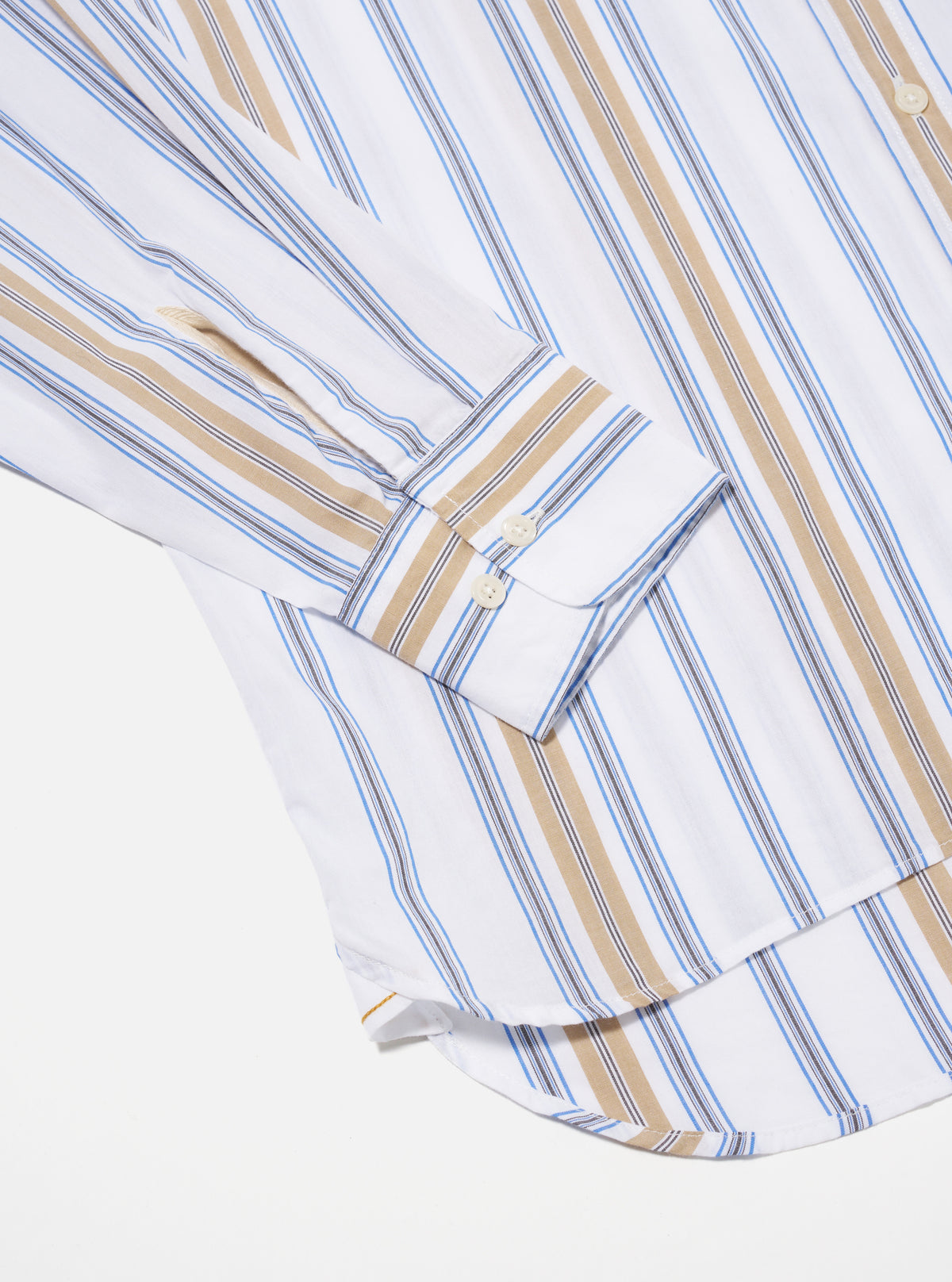 Universal Works Lazy Day Shirt in Blue/Sand Pop Stripe Three