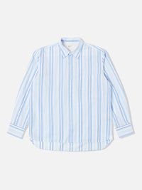 Universal Works Lazy Day Shirt in White/Blue Pop Stripe Two