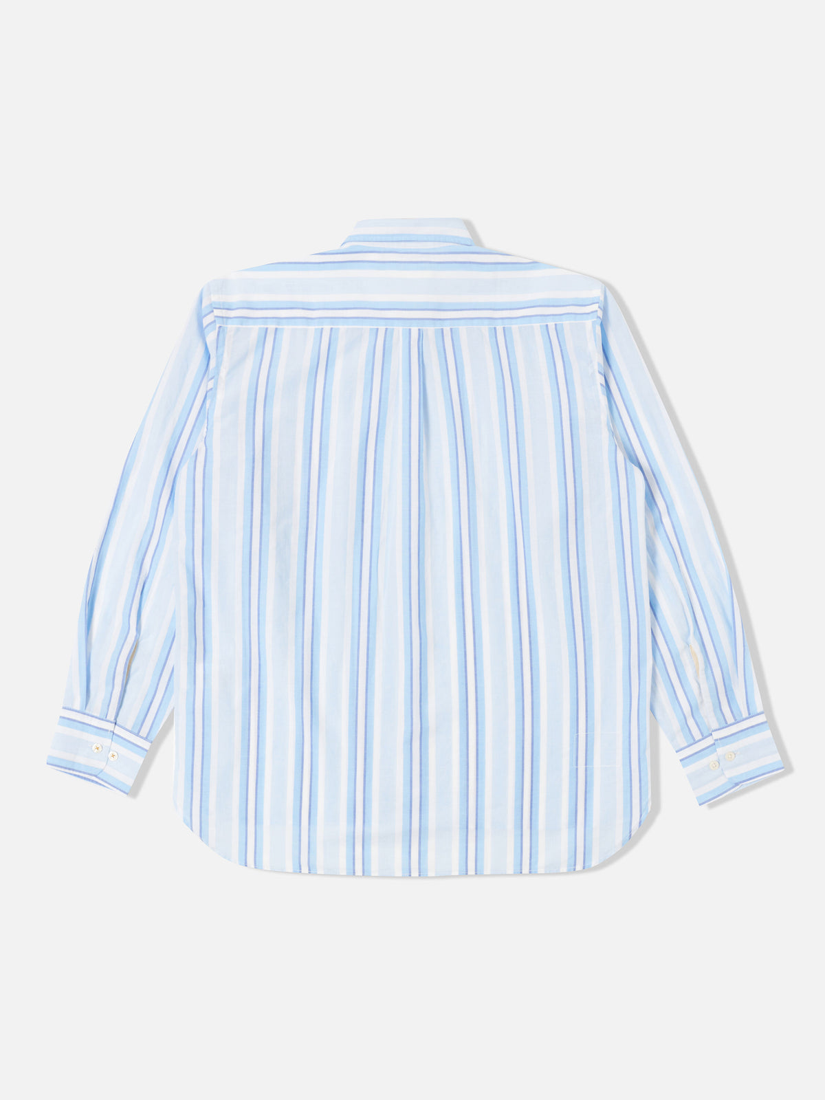 Universal Works Lazy Day Shirt in White/Blue Pop Stripe Two