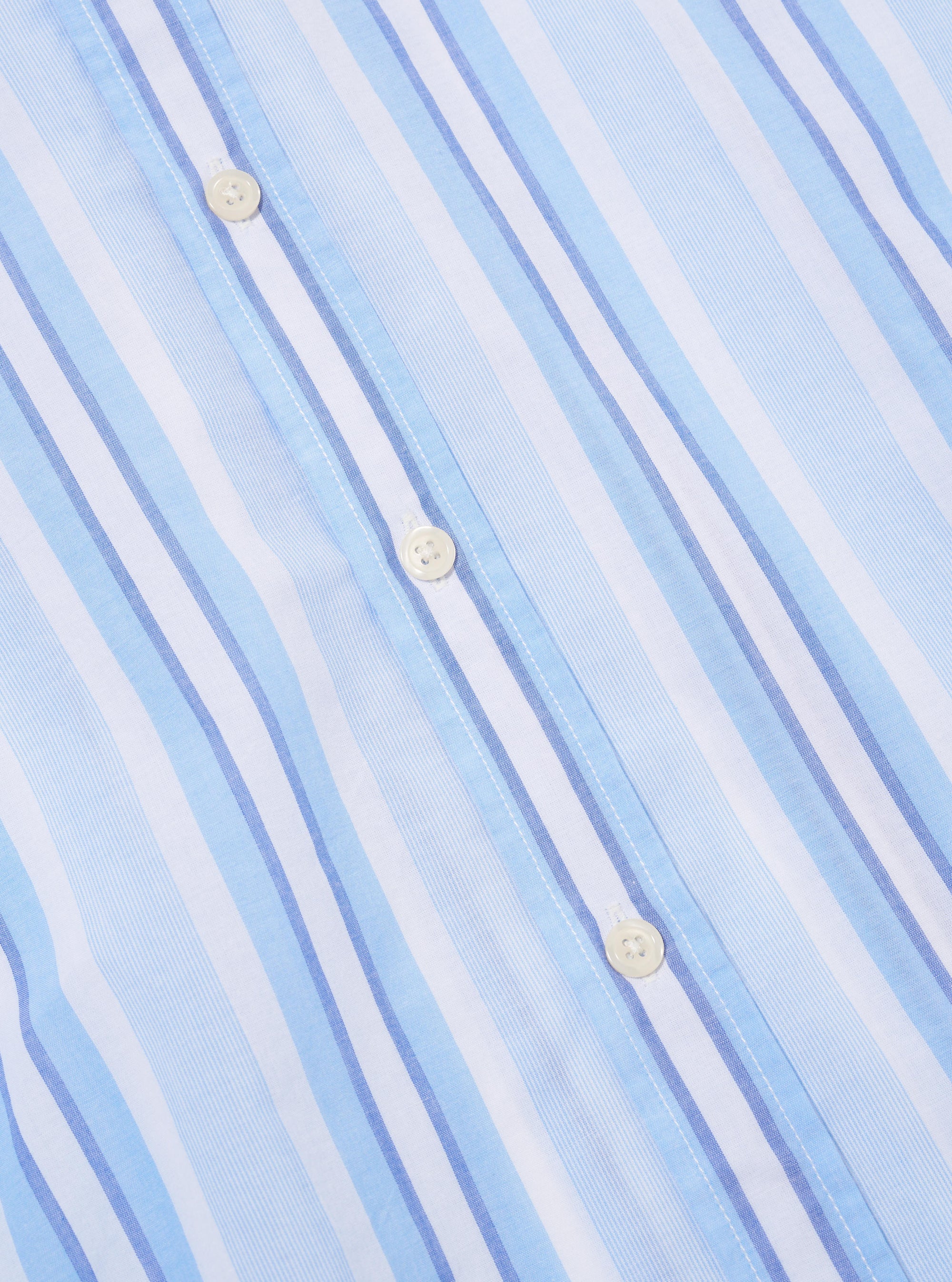 Universal Works Lazy Day Shirt in White/Blue Pop Stripe Two