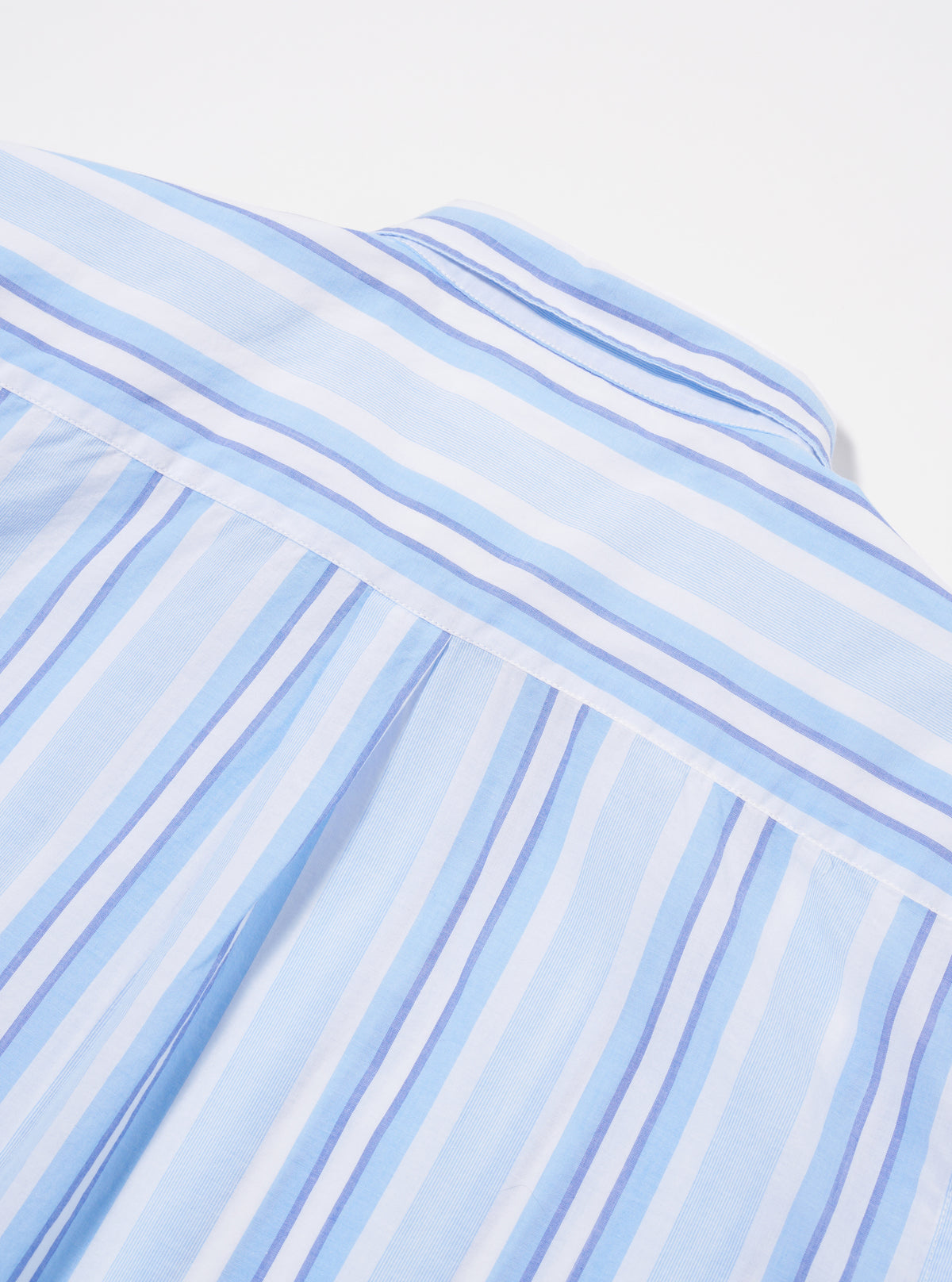 Universal Works Lazy Day Shirt in White/Blue Pop Stripe Two