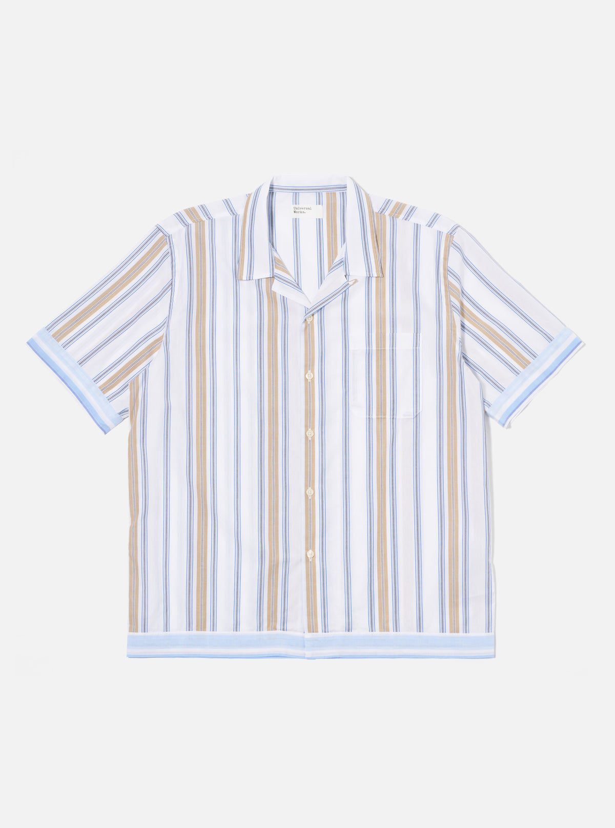 Universal Works Dean Road Shirt in Blue/Sand Pop Stripe Three