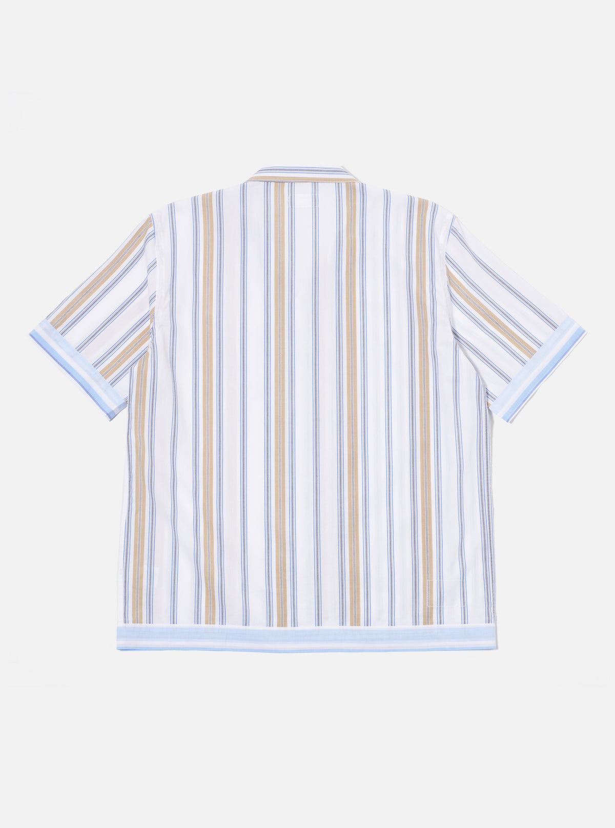 Universal Works Dean Road Shirt in Blue/Sand Pop Stripe Three