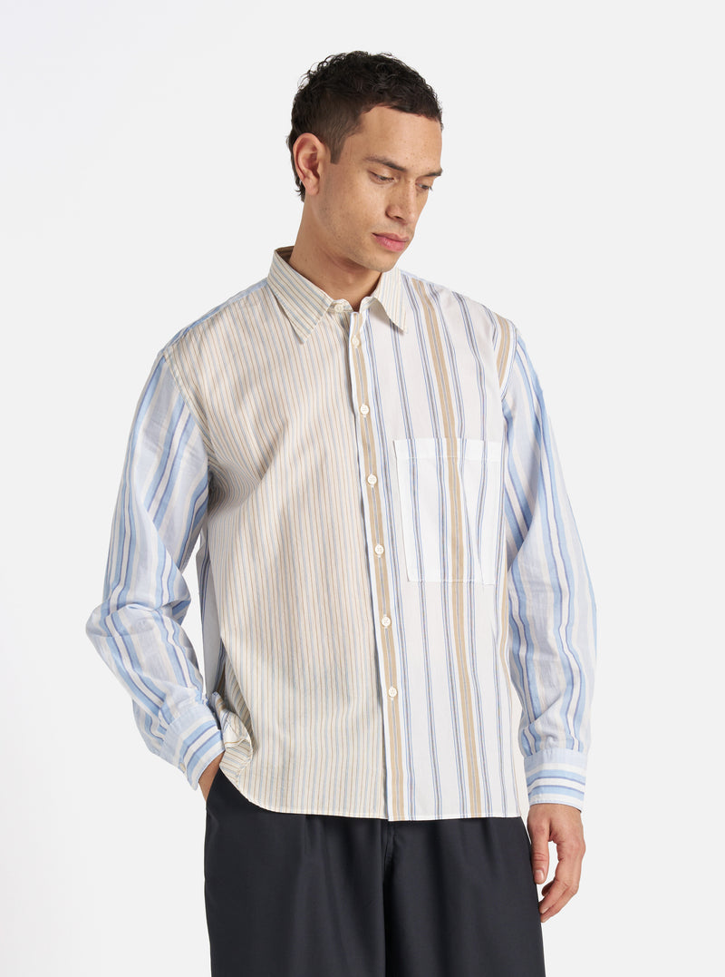 Universal Works Panel Square Pocket Shirt in Mixed Stripes Pop Stripe Mixed