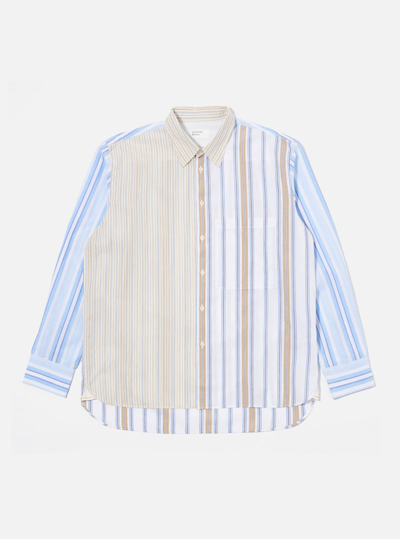 Universal Works Panel Square Pocket Shirt in Mixed Stripes Pop Stripe Mixed