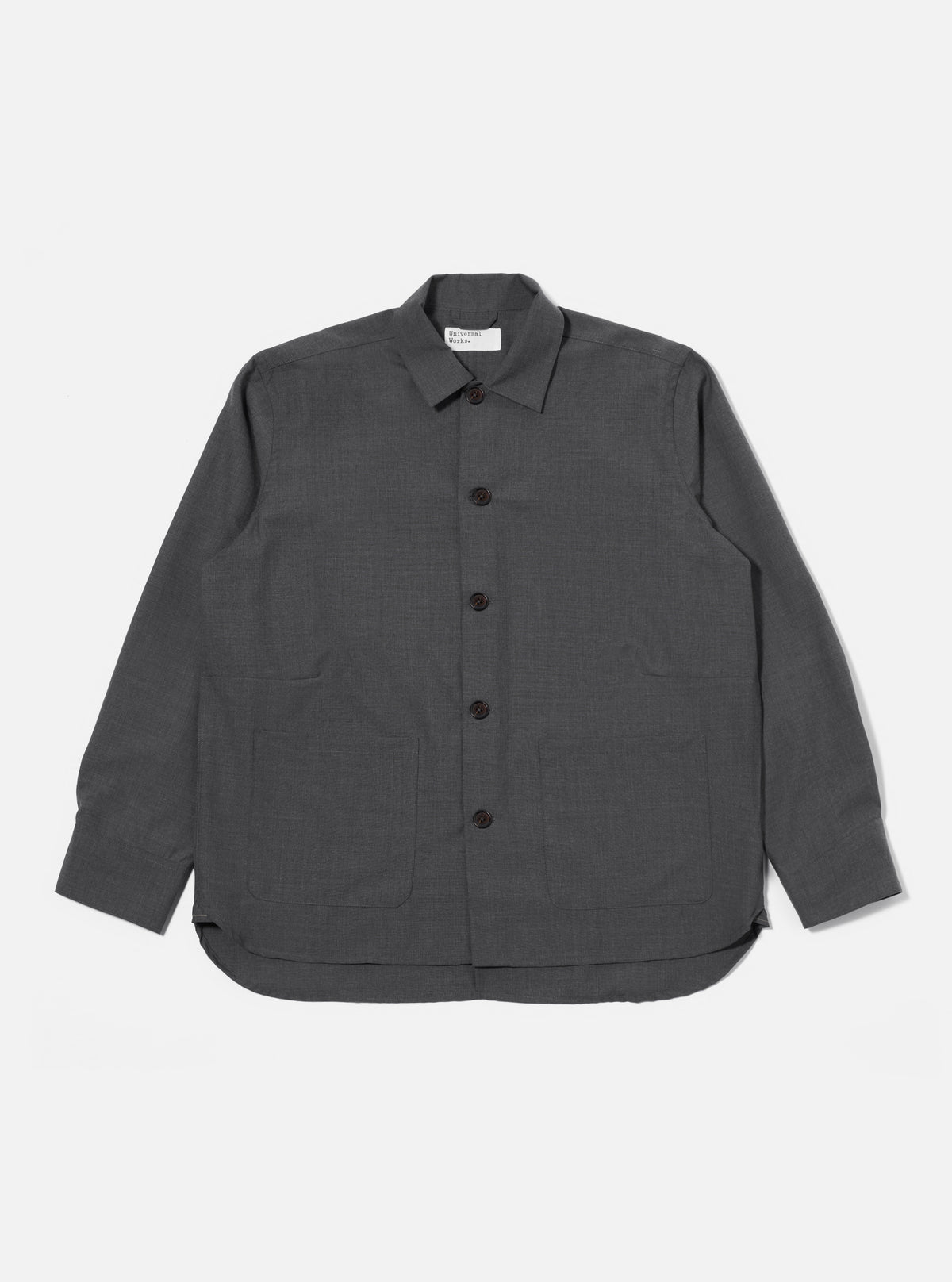 Universal Works Travail Overshirt in Grey Marl Tropical Suiting