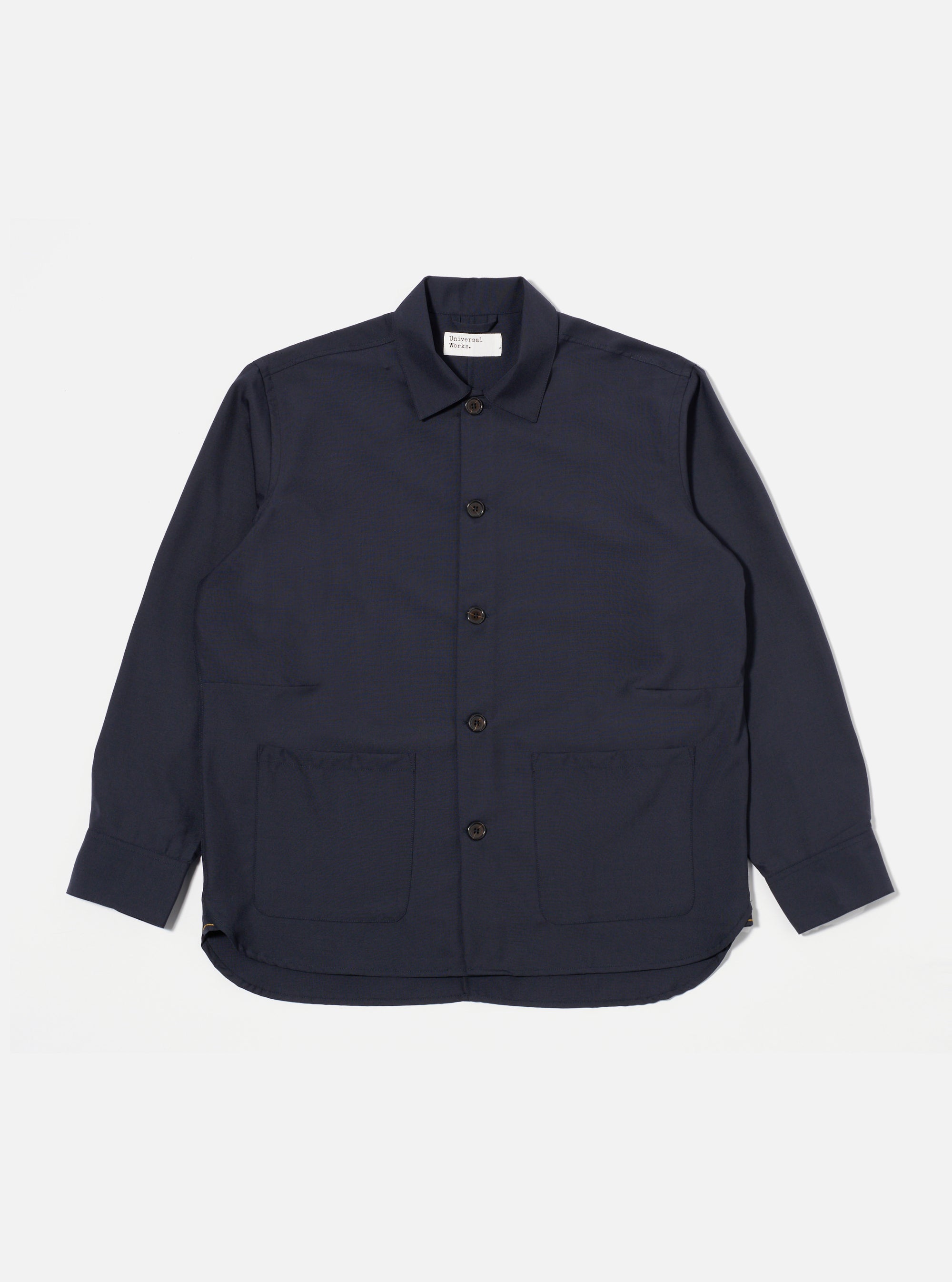 Universal Works Travail Overshirt in Navy Tropical Suiting