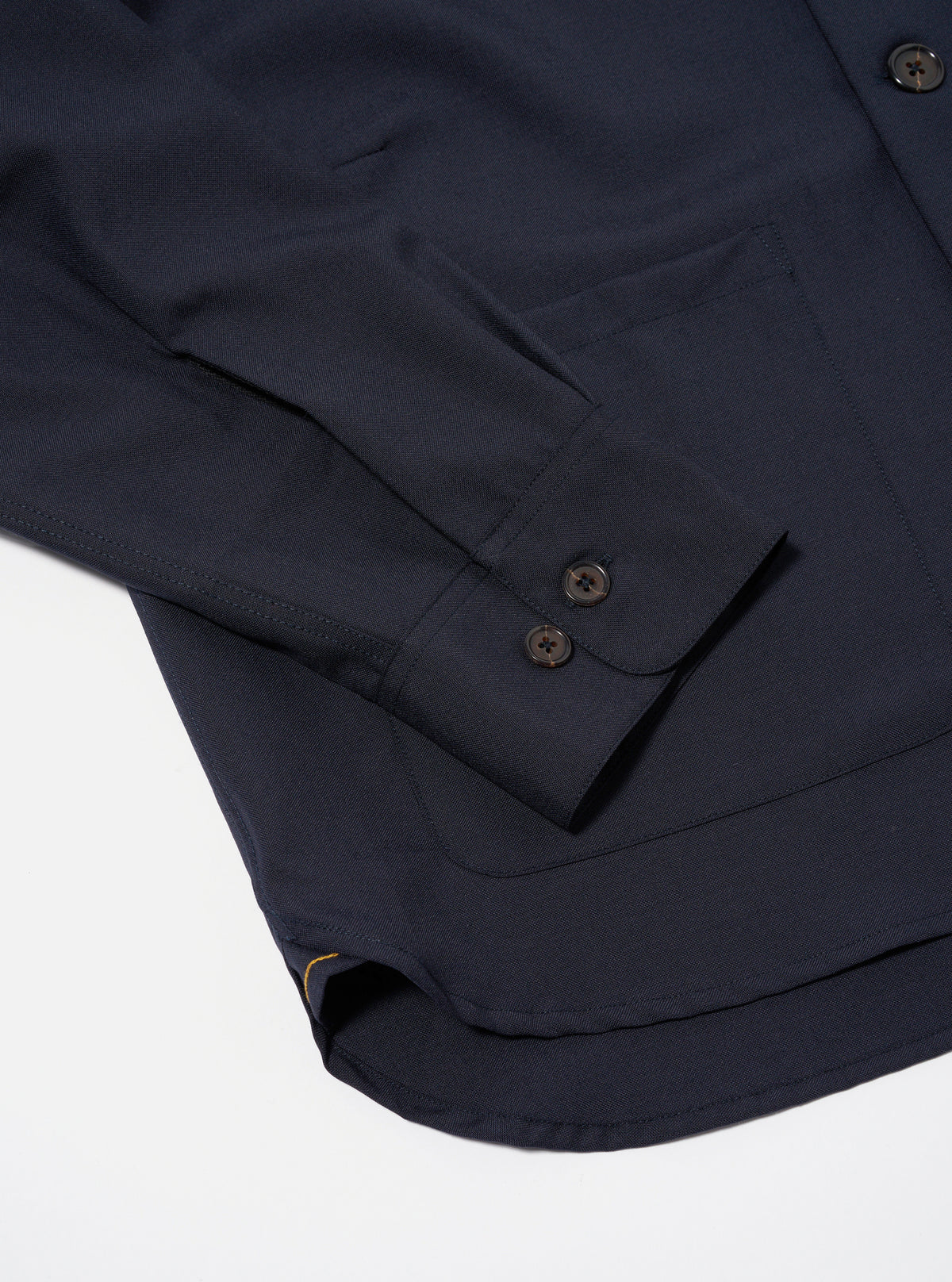 Universal Works Travail Overshirt in Navy Tropical Suiting