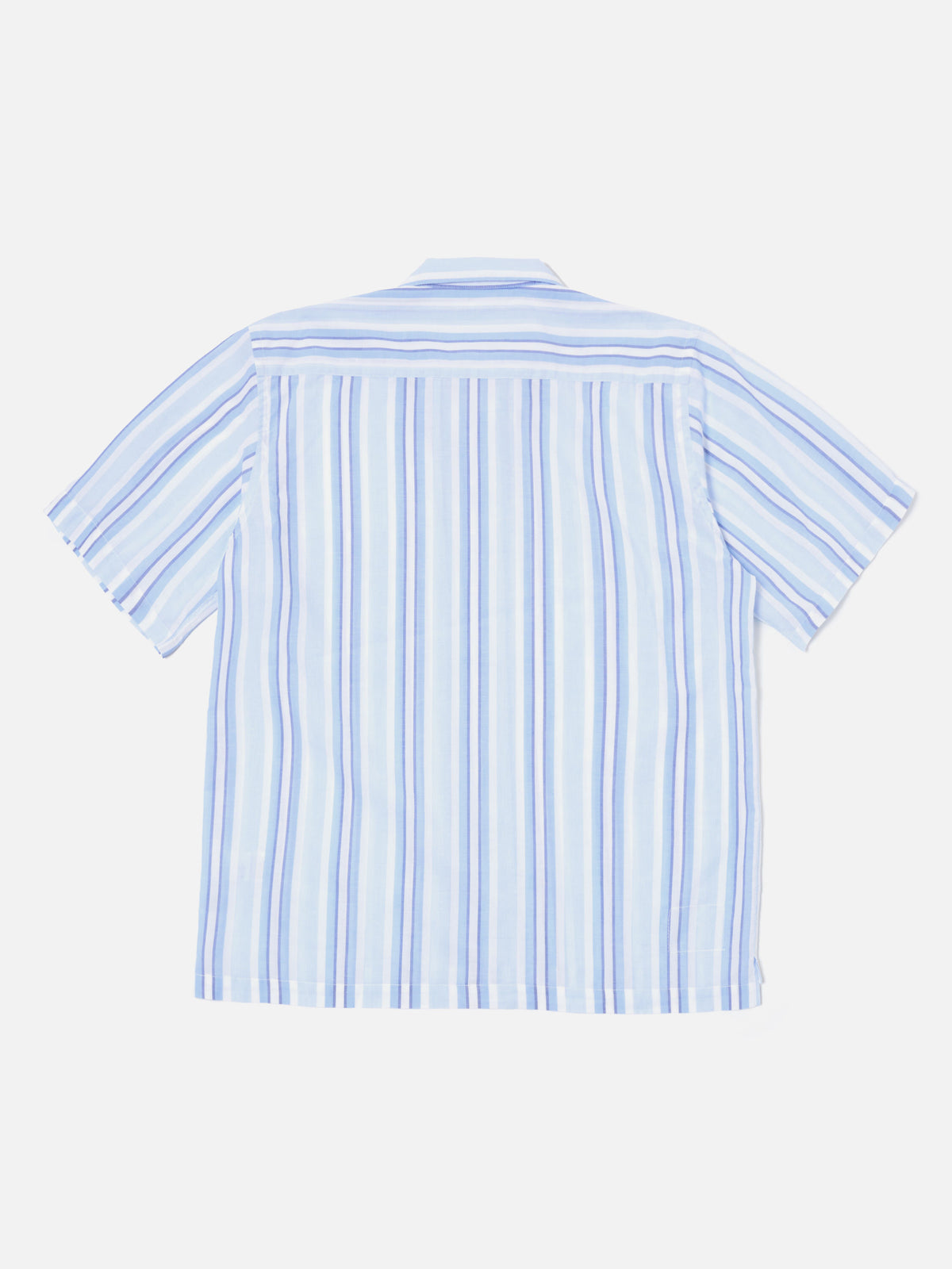 Universal Works Camp Shirt in White/Blue Pop Stripe Two