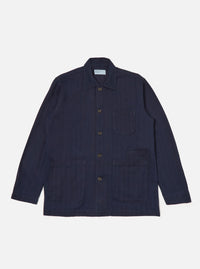 Universal Works Bakers Overshirt in Indigo Herringbone Denim