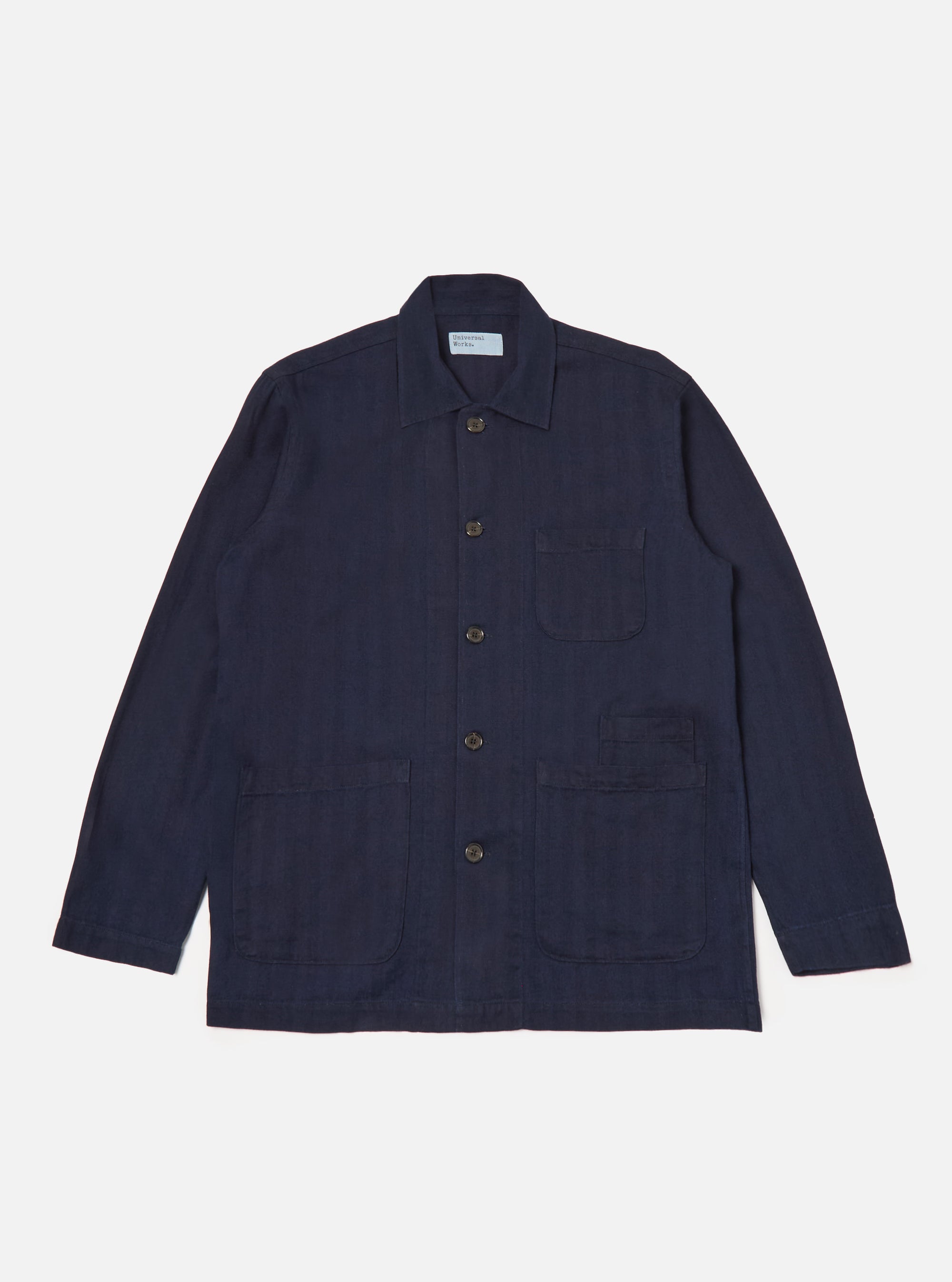 Universal Works Bakers Overshirt in Indigo Herringbone Denim