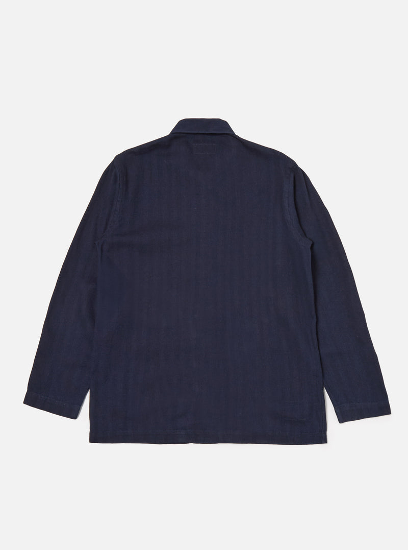 Universal Works Bakers Overshirt in Indigo Herringbone Denim