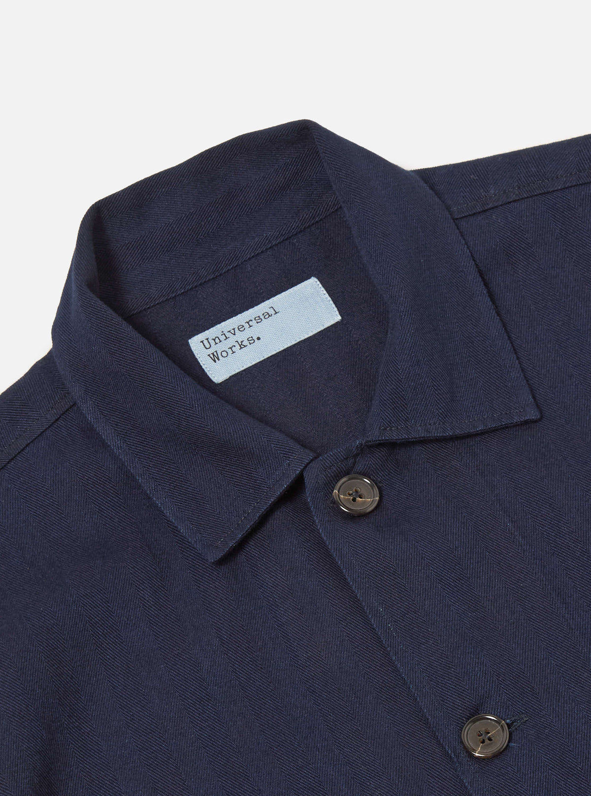 Universal Works Bakers Overshirt in Indigo Herringbone Denim