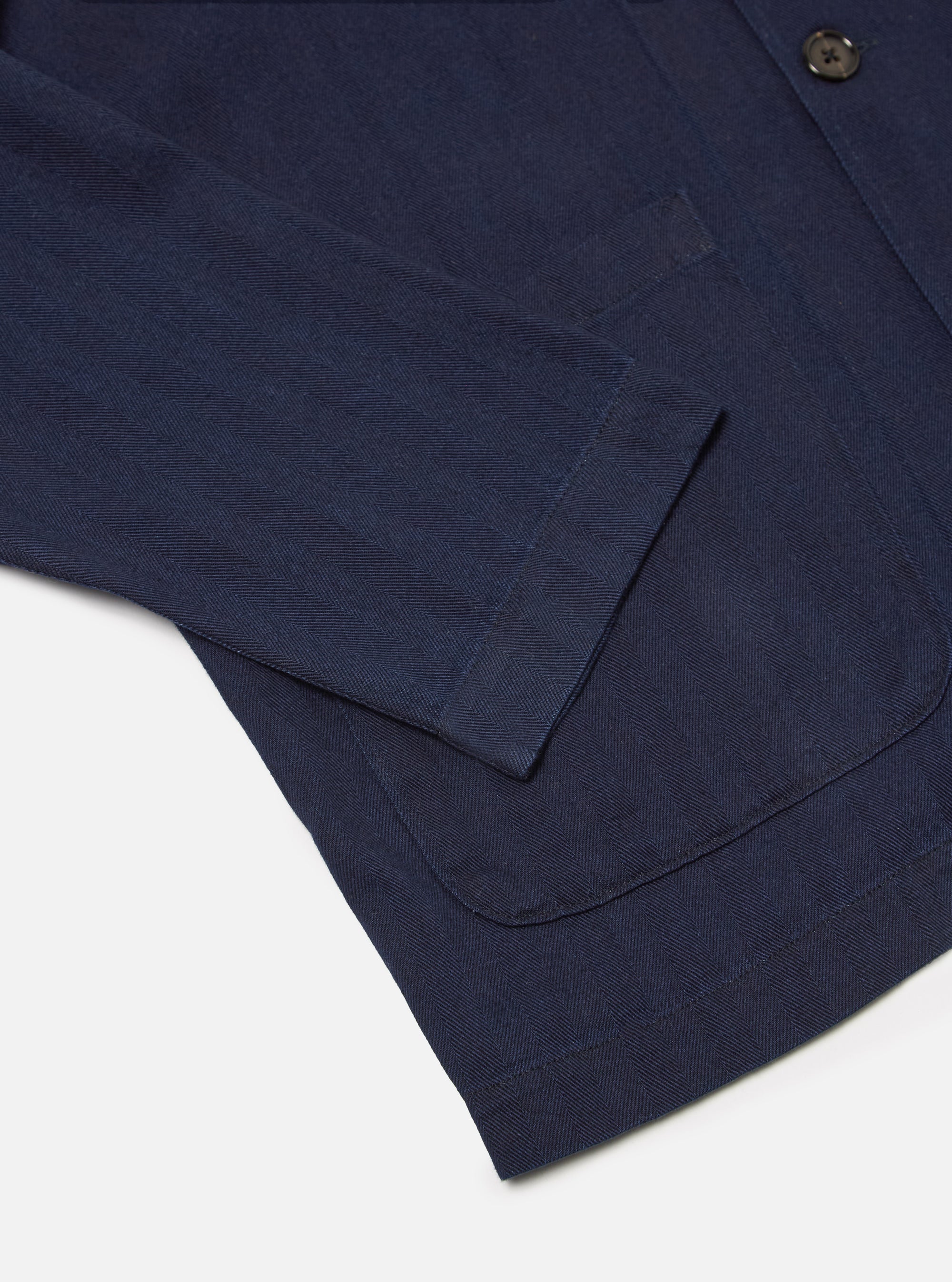 Universal Works Bakers Overshirt in Indigo Herringbone Denim