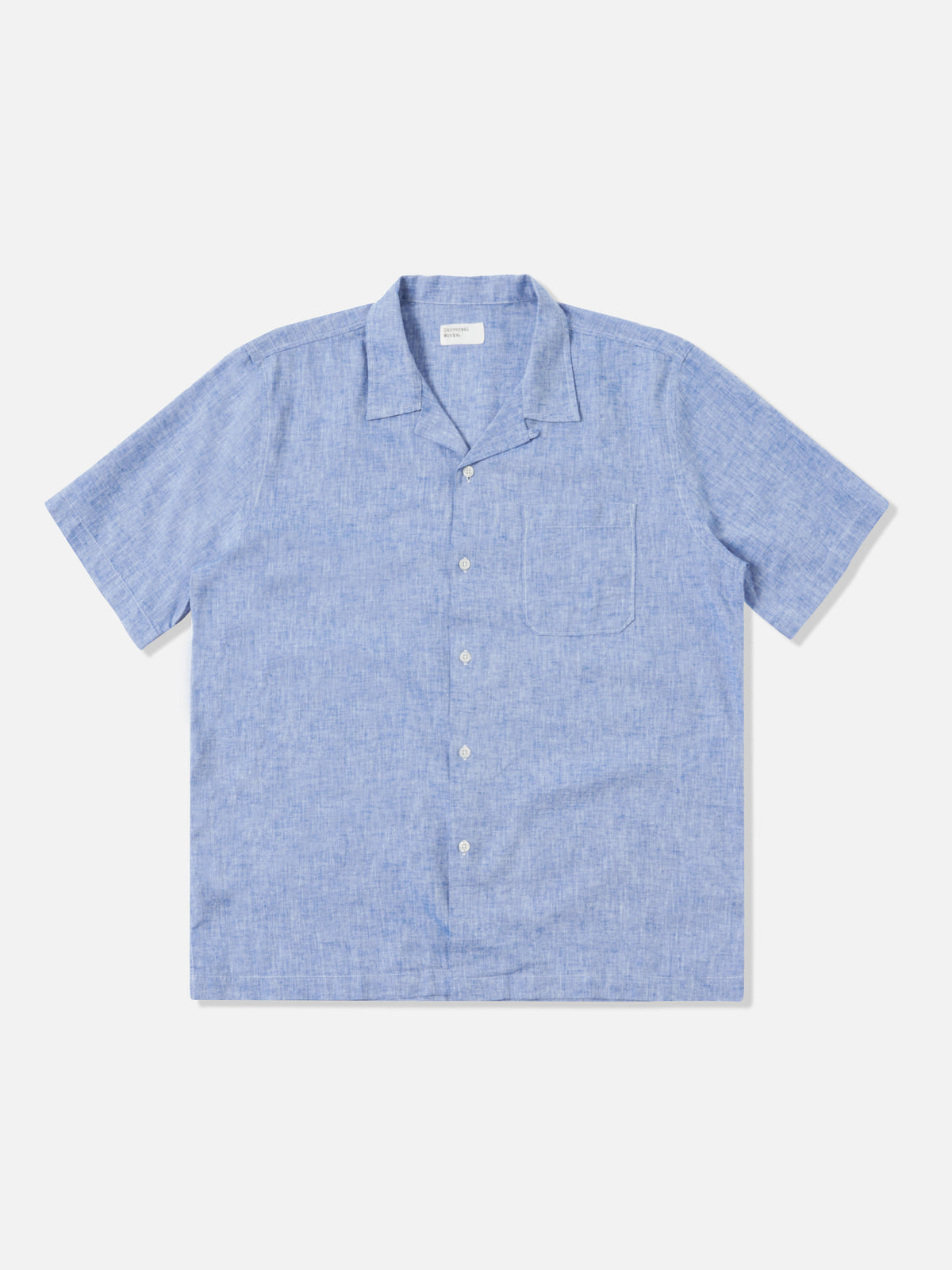 Universal Works Road Shirt in Blue Slub Linen Mix