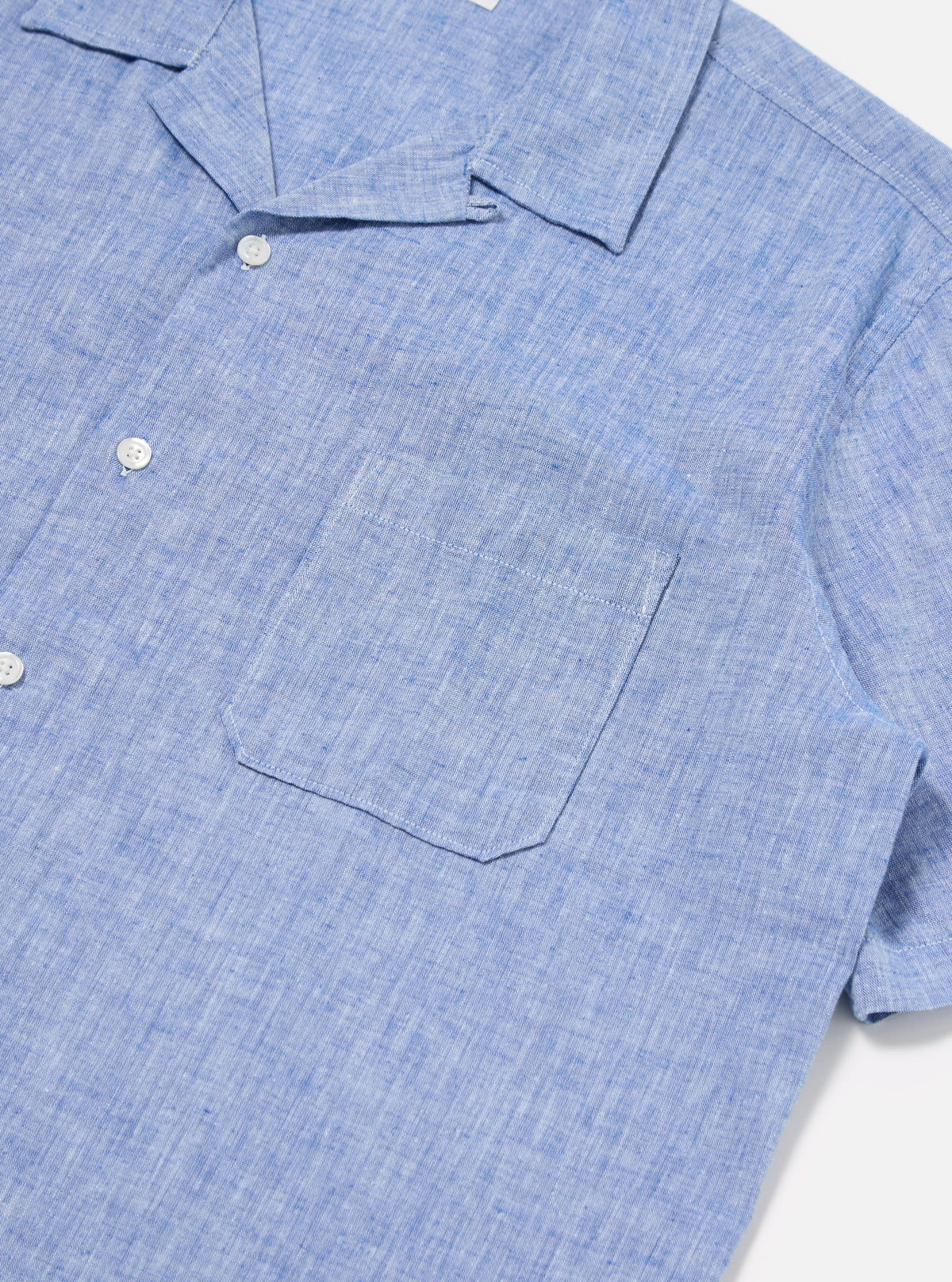 Universal Works Road Shirt in Blue Slub Linen Mix