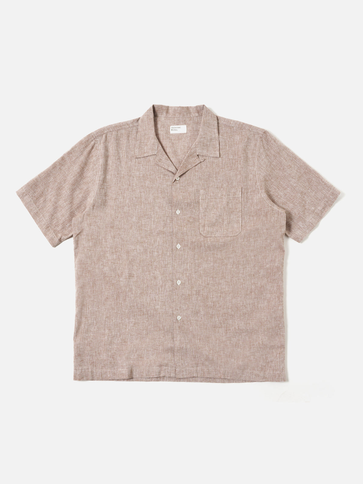 Universal Works Road Shirt in Brown Slub Linen Mix