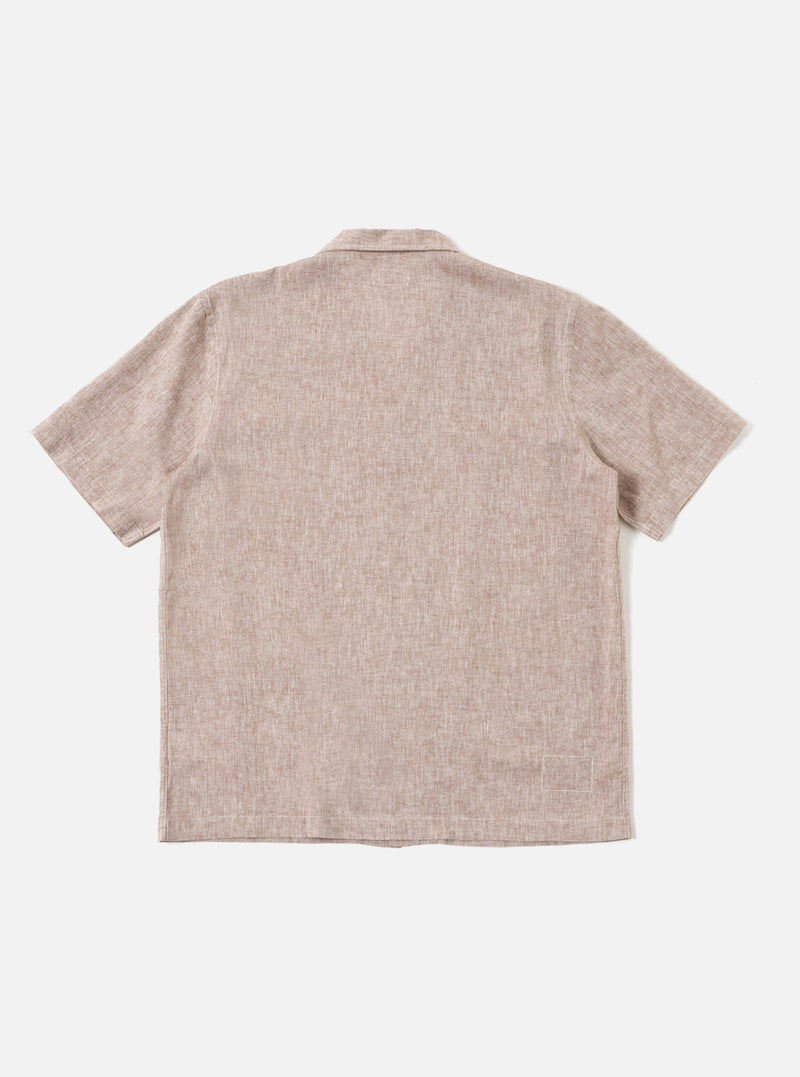 Universal Works Road Shirt in Brown Slub Linen Mix