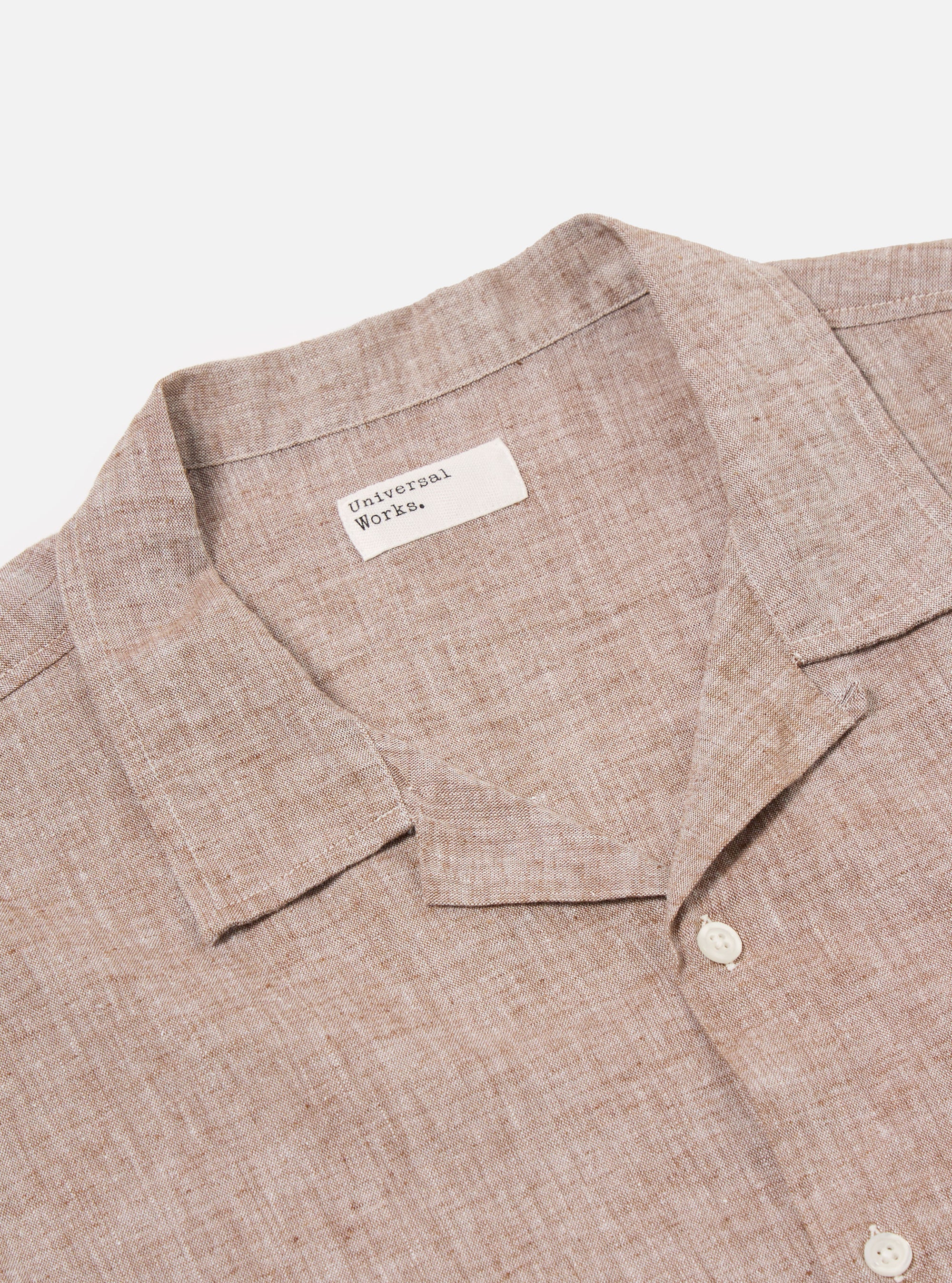 Universal Works Road Shirt in Brown Slub Linen Mix