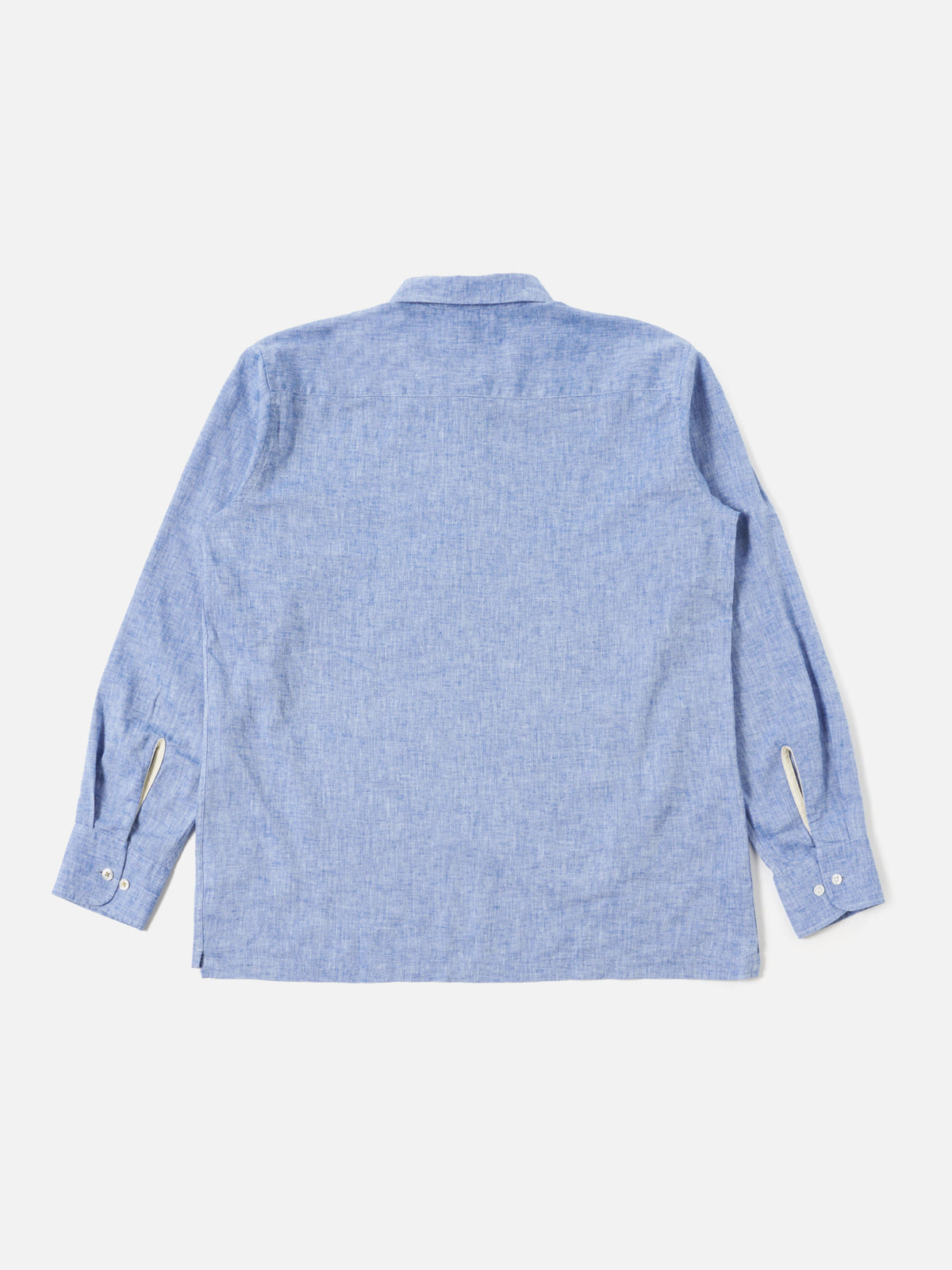 Universal Works Pullover LS Shirt in Blue Slub Linen Mix